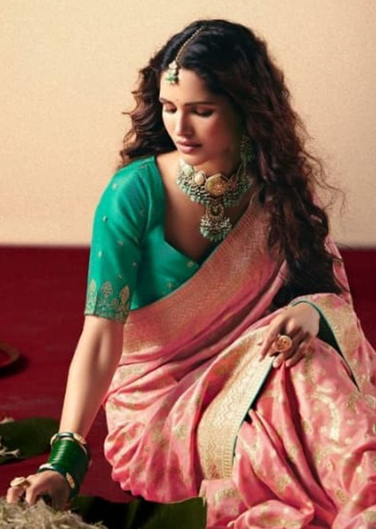 Pink Saree With Jacquard Woven Work