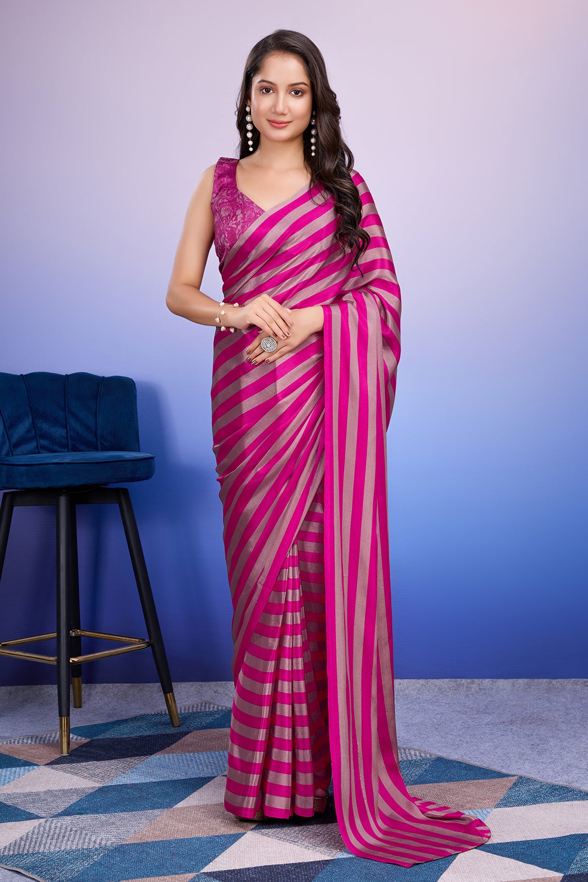 Pink Satin Designer Ready To Wear Ceremonial Saree