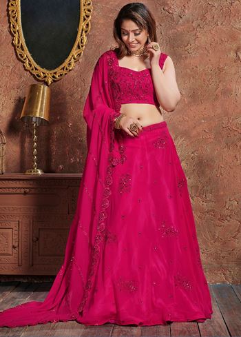 Pink Sequins Georgette Wedding Lehenga Choli With Dupatta