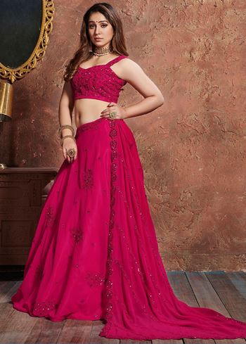 Pink Sequins Georgette Wedding Lehenga Choli With Dupatta