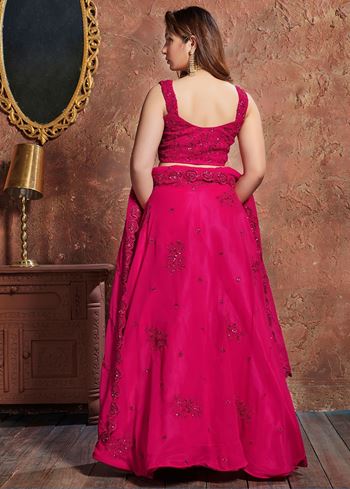 Pink Sequins Georgette Wedding Lehenga Choli With Dupatta