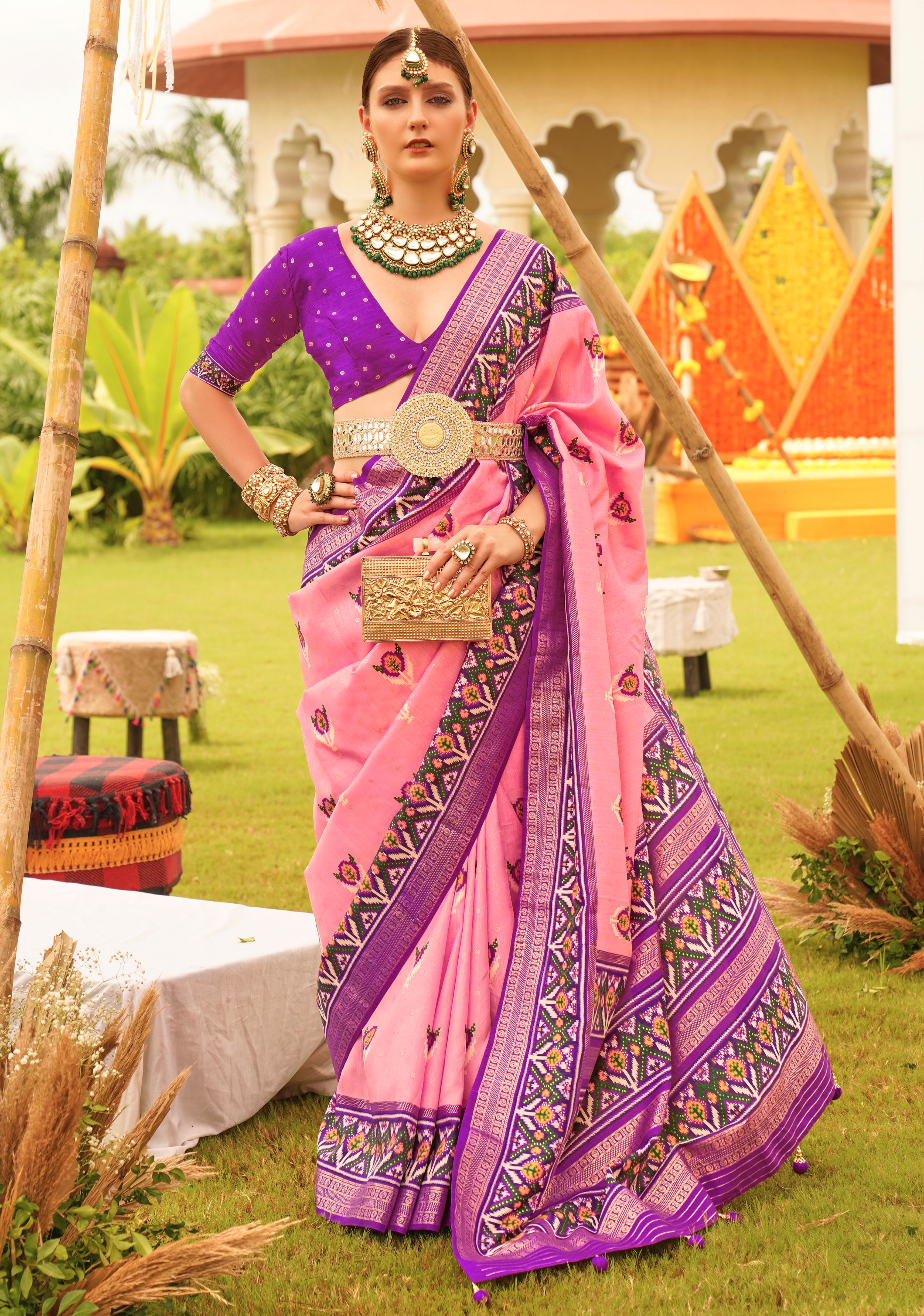 Pink Sigma Silk Saree With Digital Patola Print