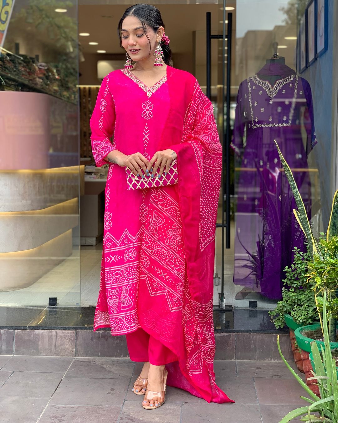 Pink Silk Blend Elegant Kurta Pant Set With Print