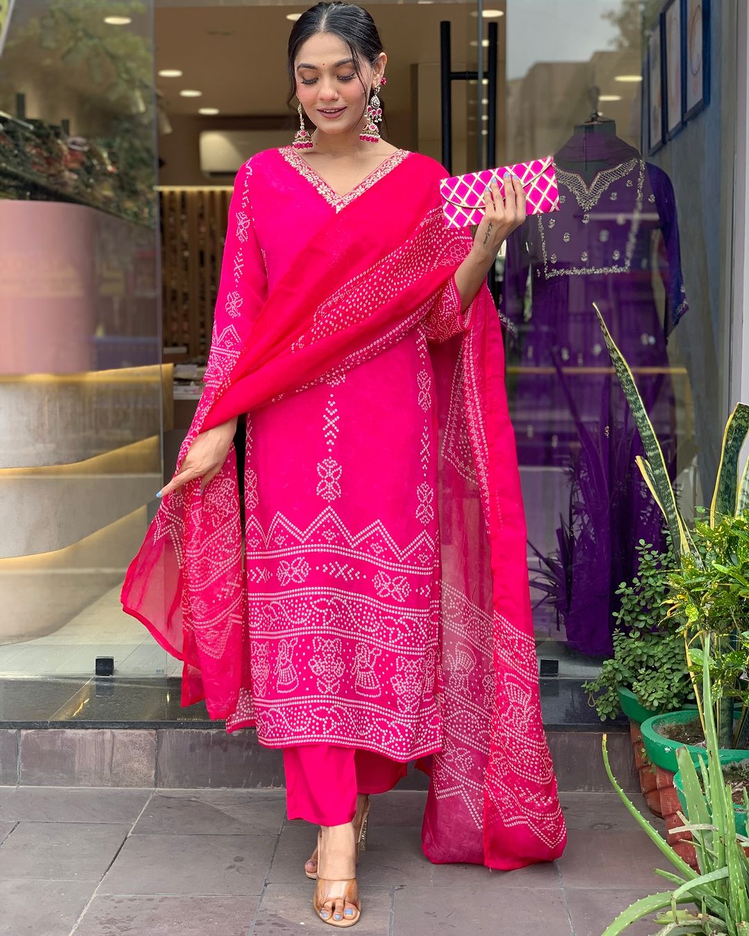 Pink Silk Blend Elegant Kurta Pant Set With Print