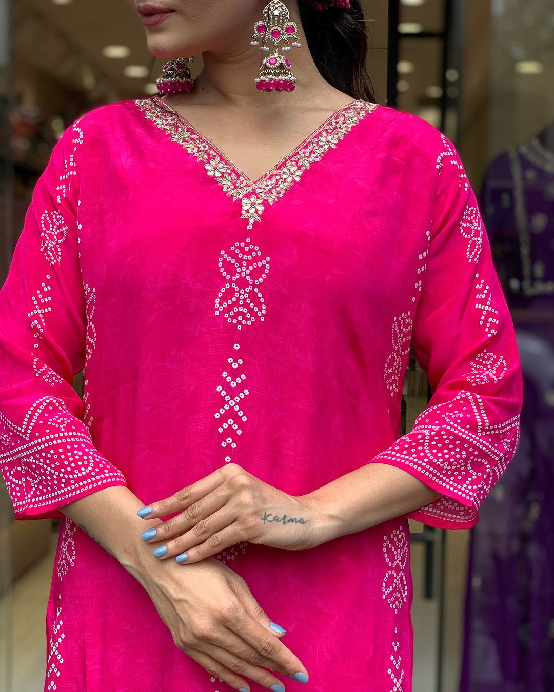 Pink Silk Blend Elegant Kurta Pant Set With Print