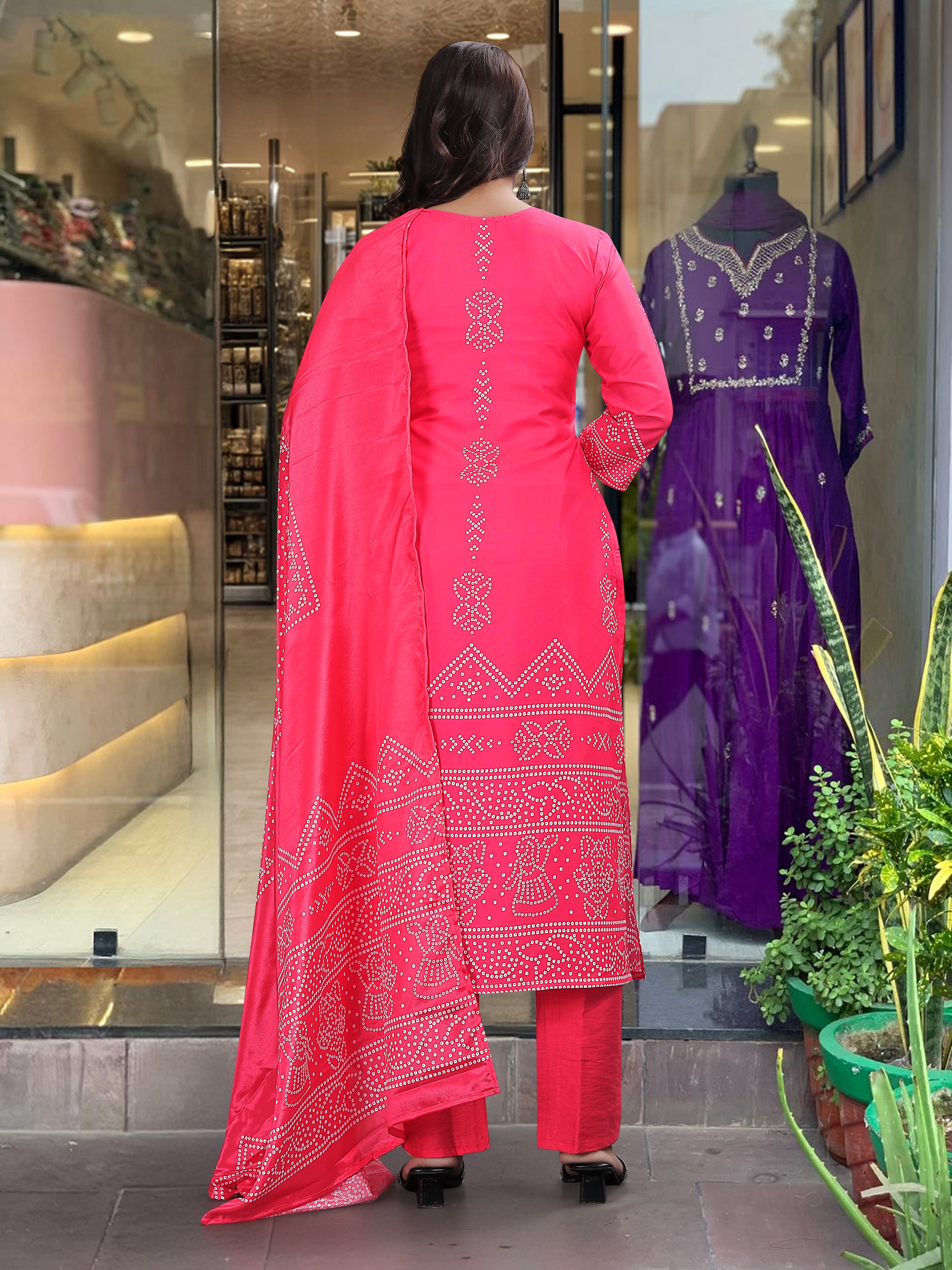 Pink Silk Blend Elegant Kurta Pant Set With Print