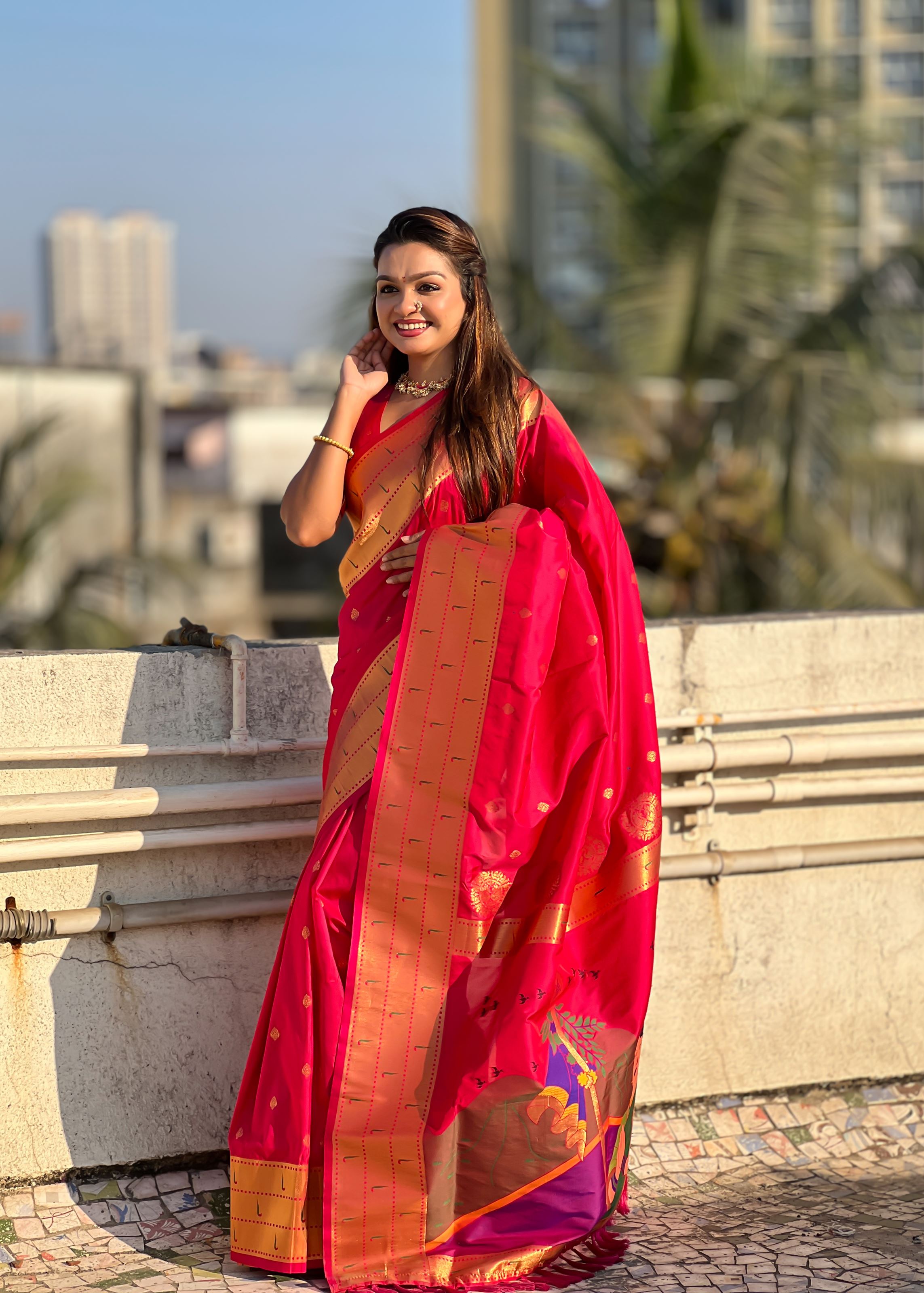 Pink Silk Blend Paithani Saree With Gudi Padwa Print