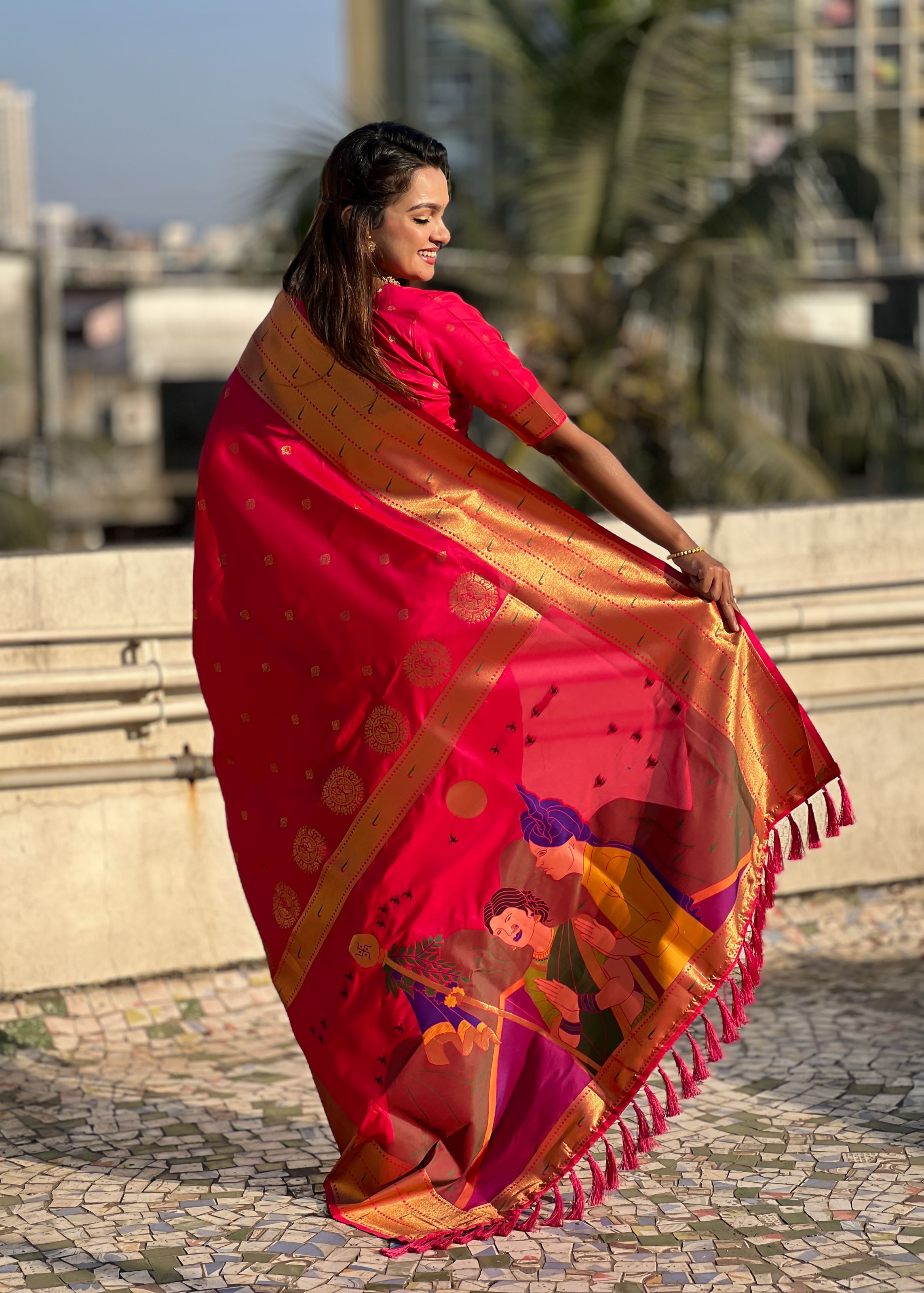 Pink Silk Blend Paithani Saree With Gudi Padwa Print
