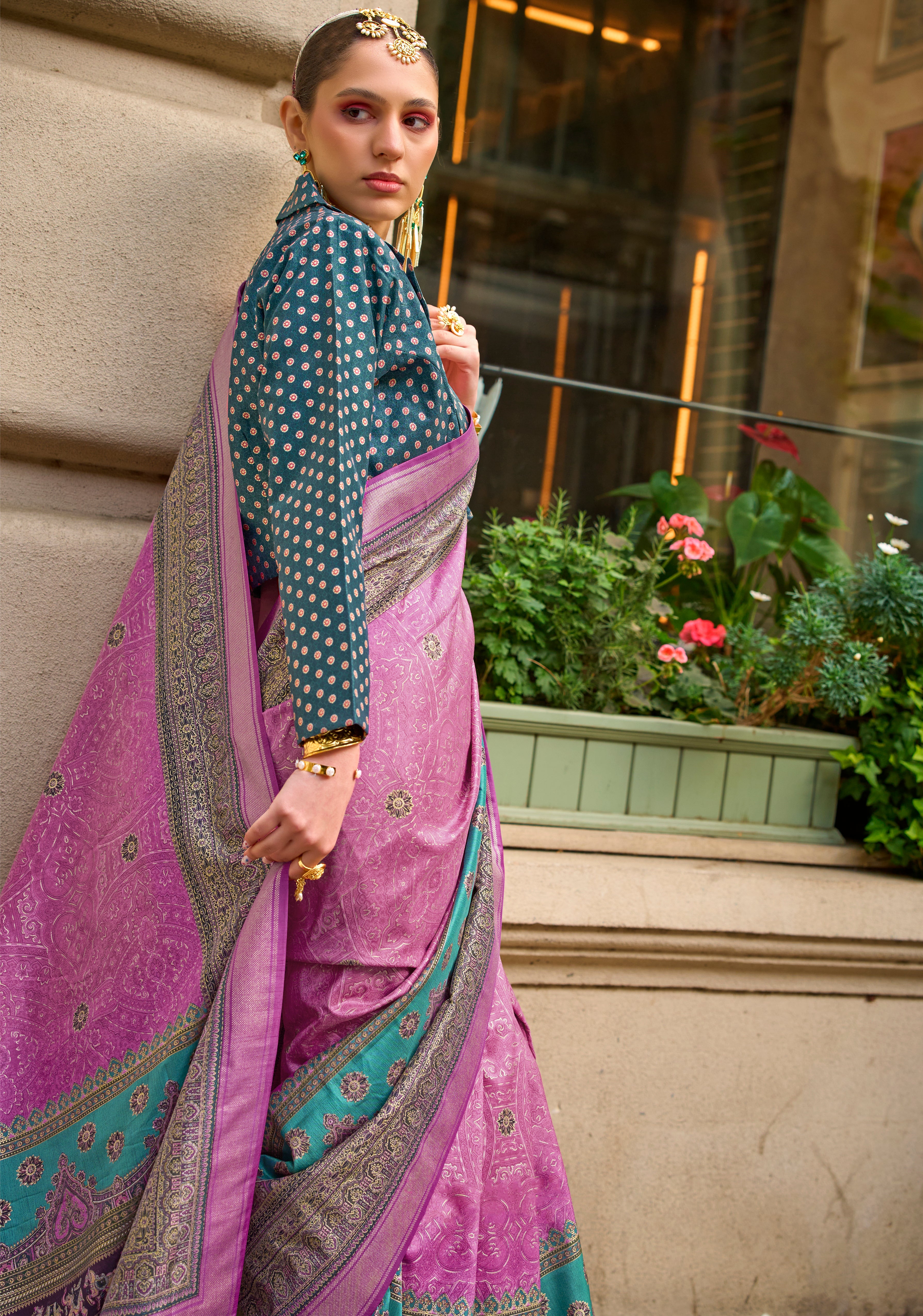 Pink Silk Saree With Foil Print