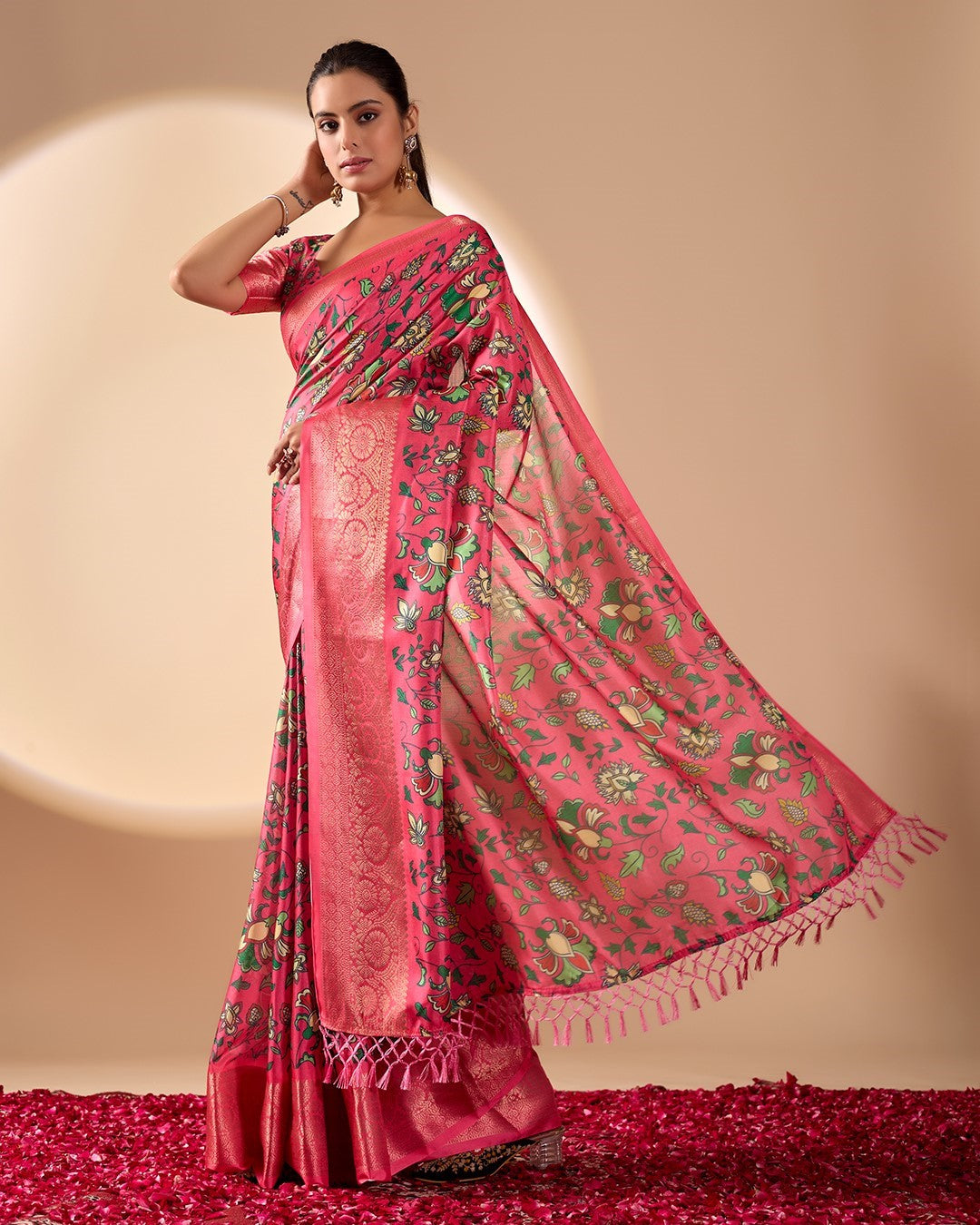 Pink Soft Lichi Silk Saree With Digital Printed Festive Designer Saree