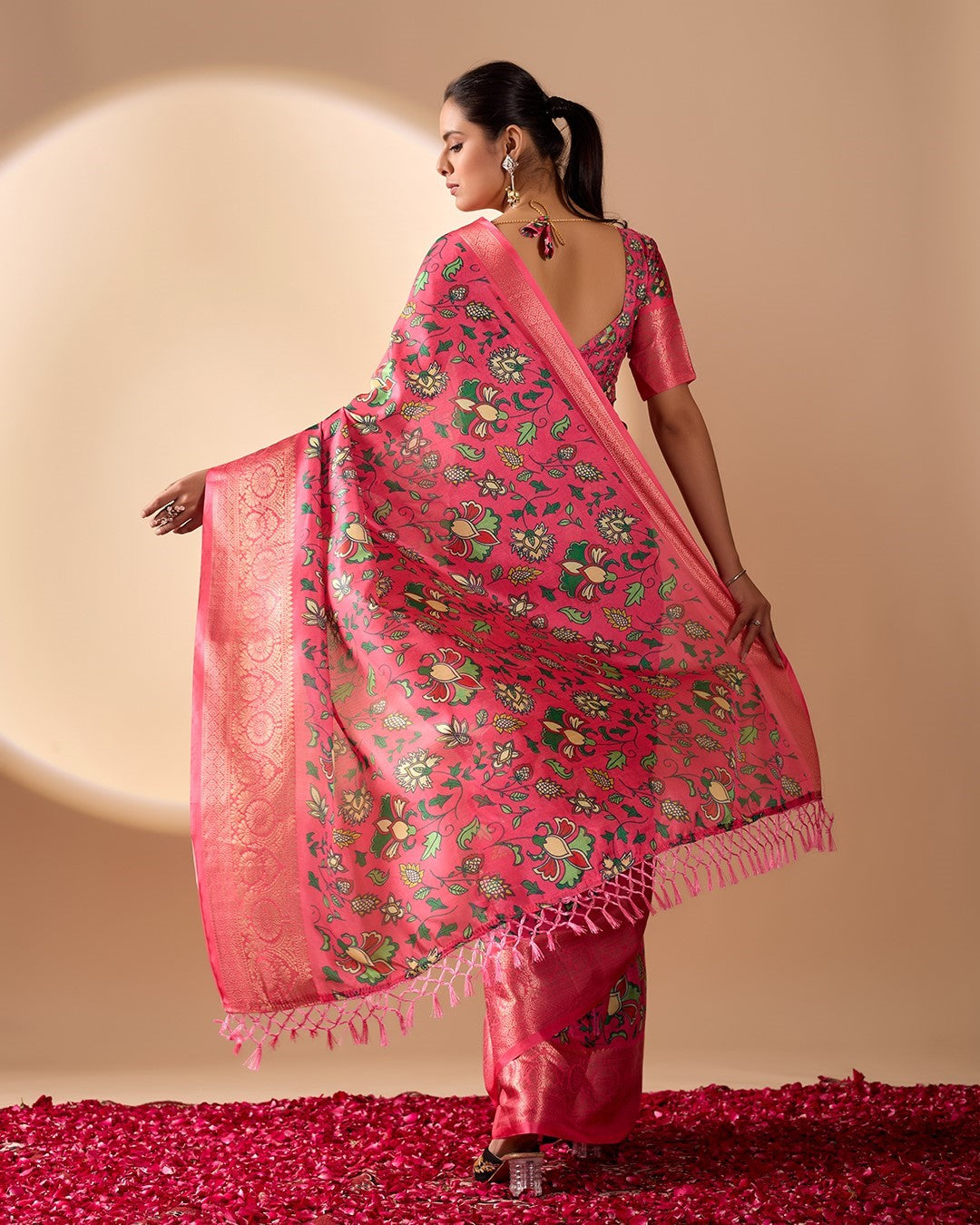 Pink Soft Lichi Silk Saree With Digital Printed Festive Designer Saree