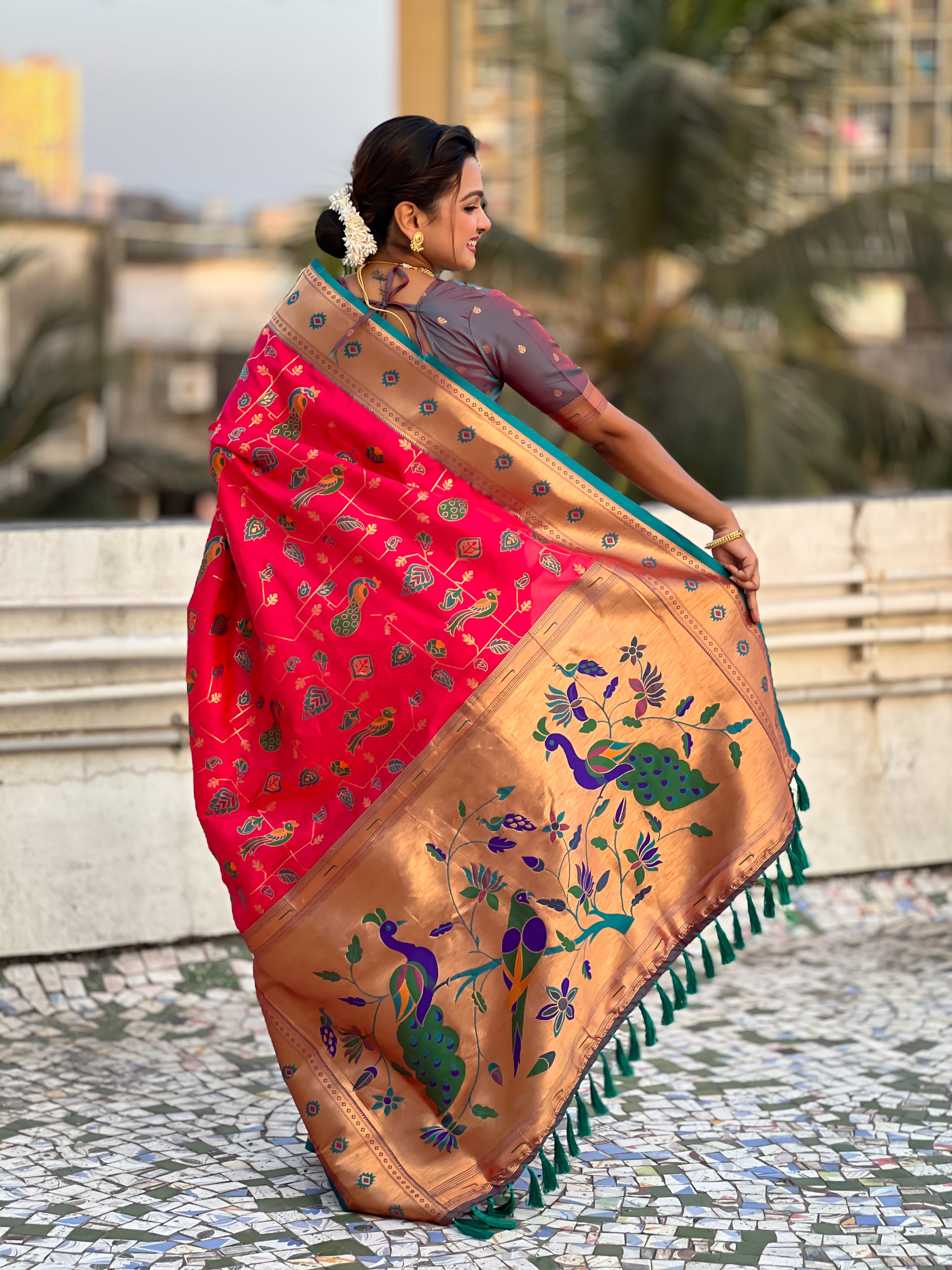 Pink Soft Silk Fabri Woven Paithani Meenakari Designer Ceremonial Saree