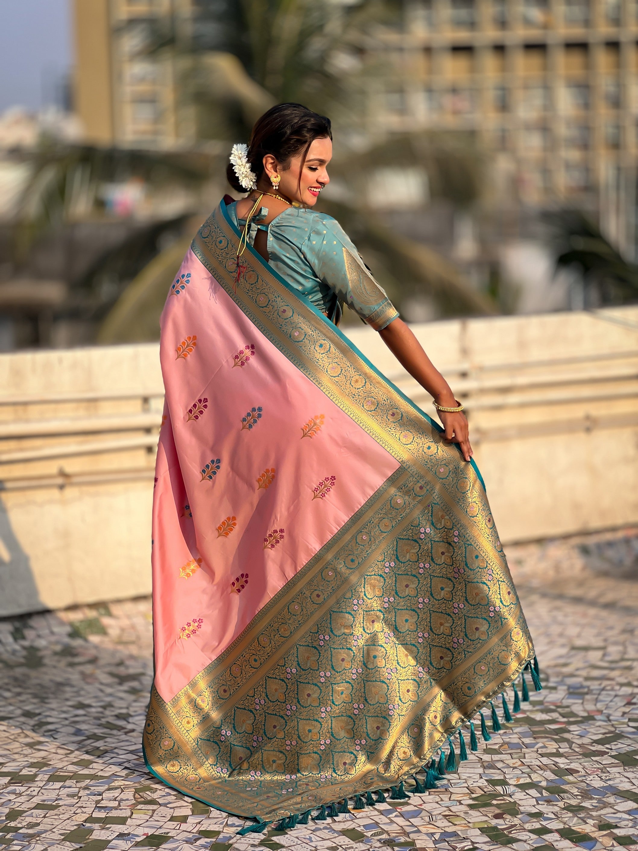 Pink Soft Silk Woven Meenakari Designer Heavy Ceremonial Saree