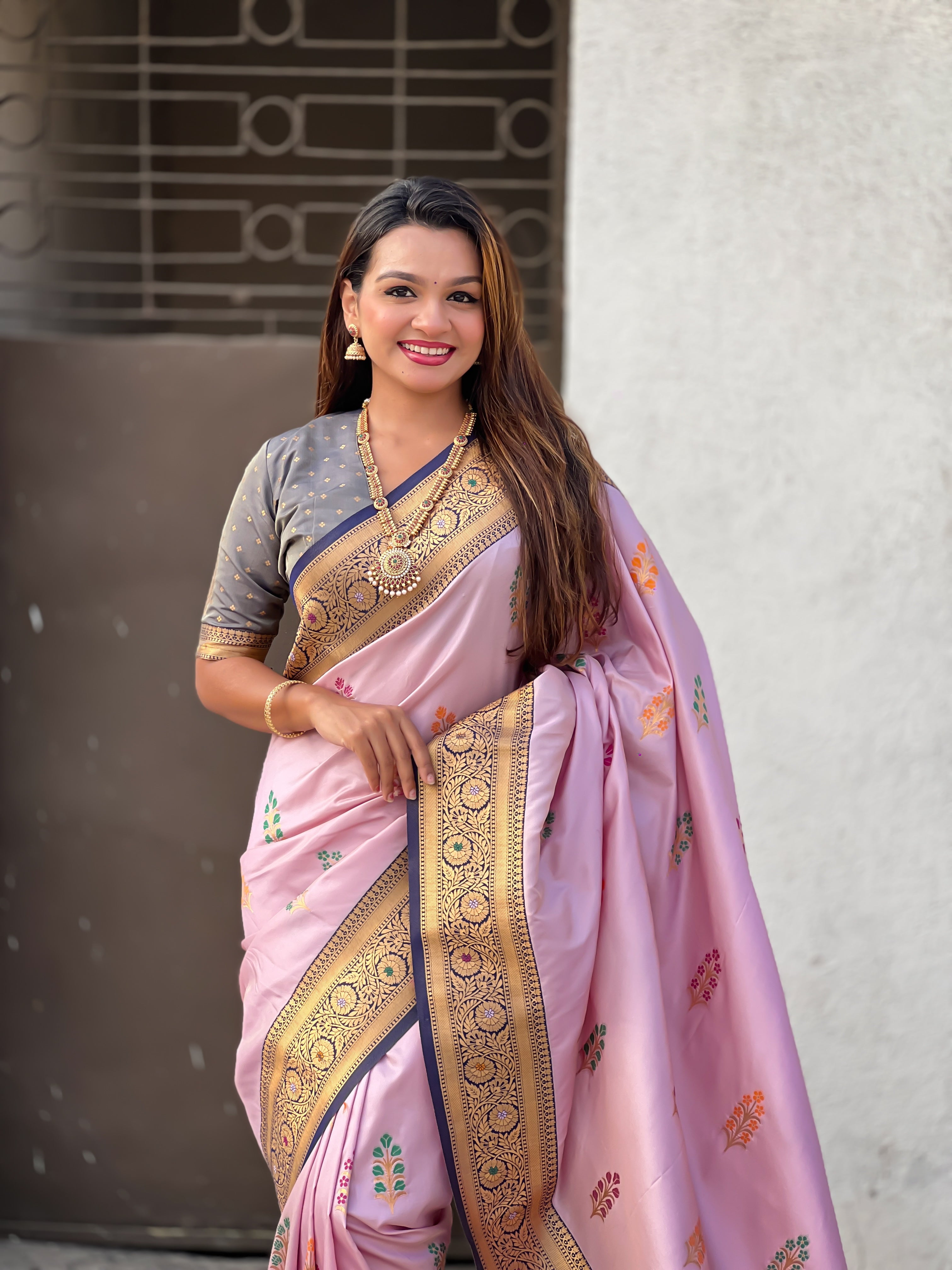 Pink Soft Silk Woven Meenakari Designer Heavy Ceremonial Saree