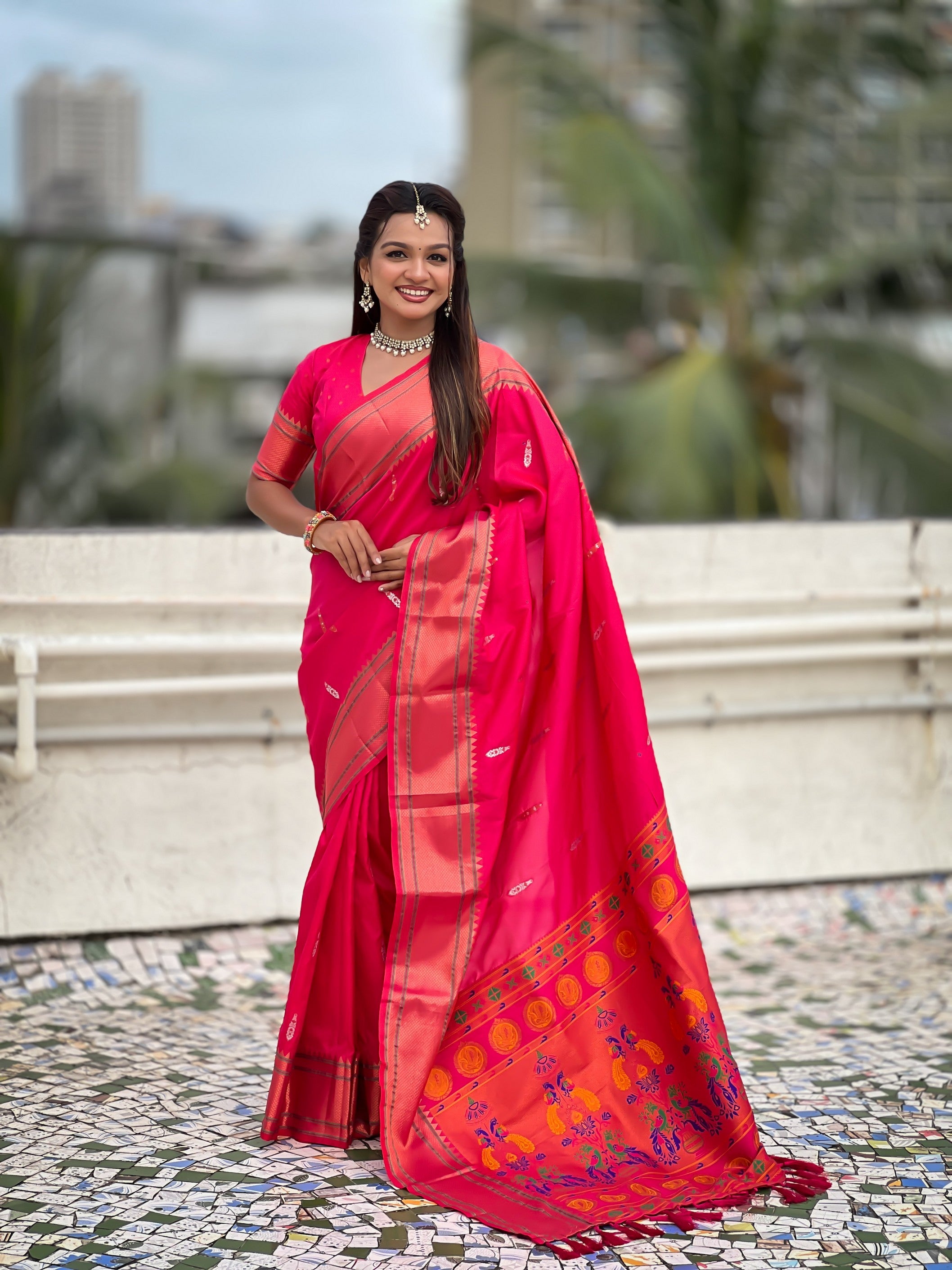 Pink Soft Silk Woven Meenakari Designer Rich Looks Saree