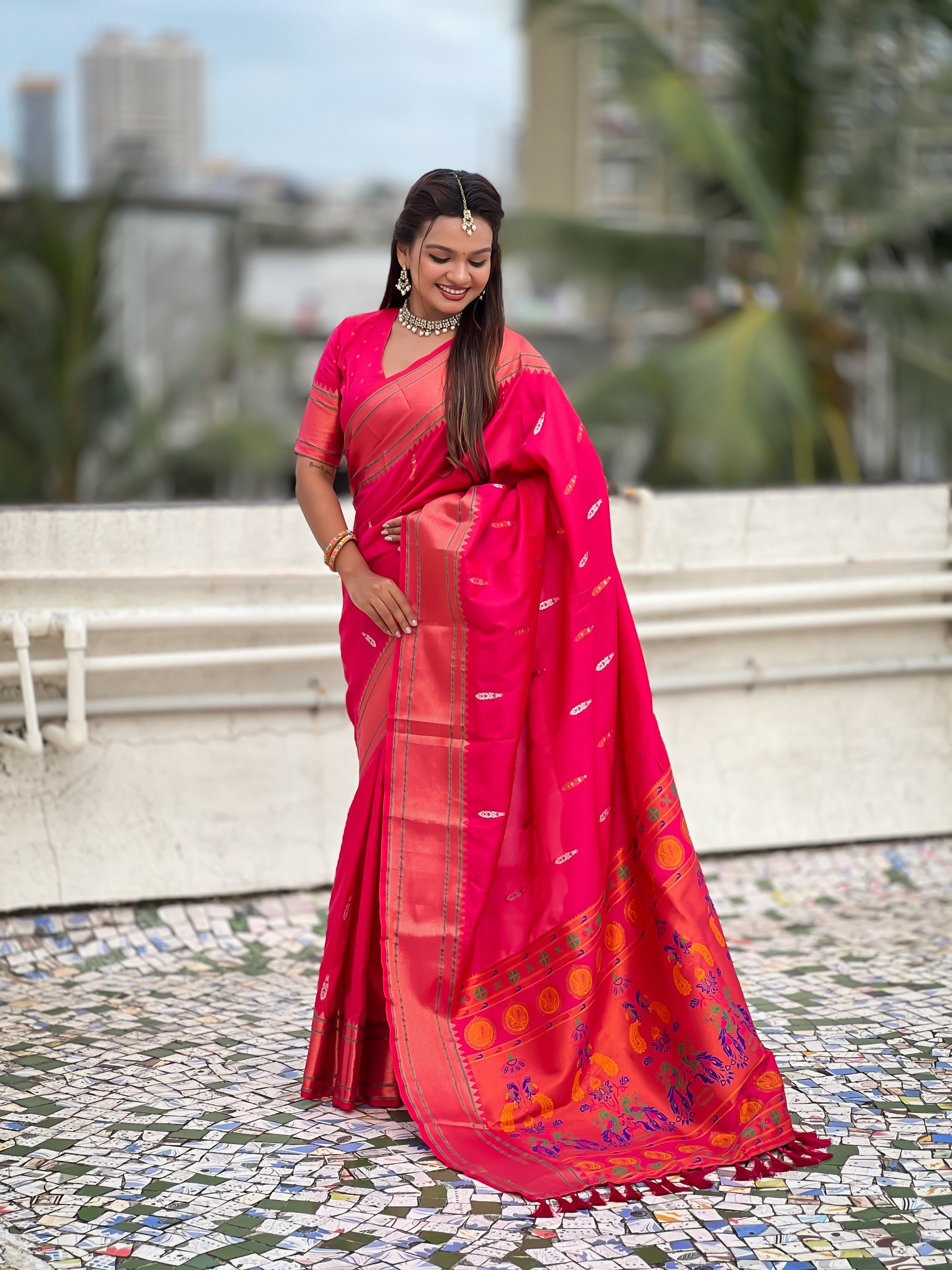 Pink Soft Silk Woven Meenakari Designer Rich Looks Saree