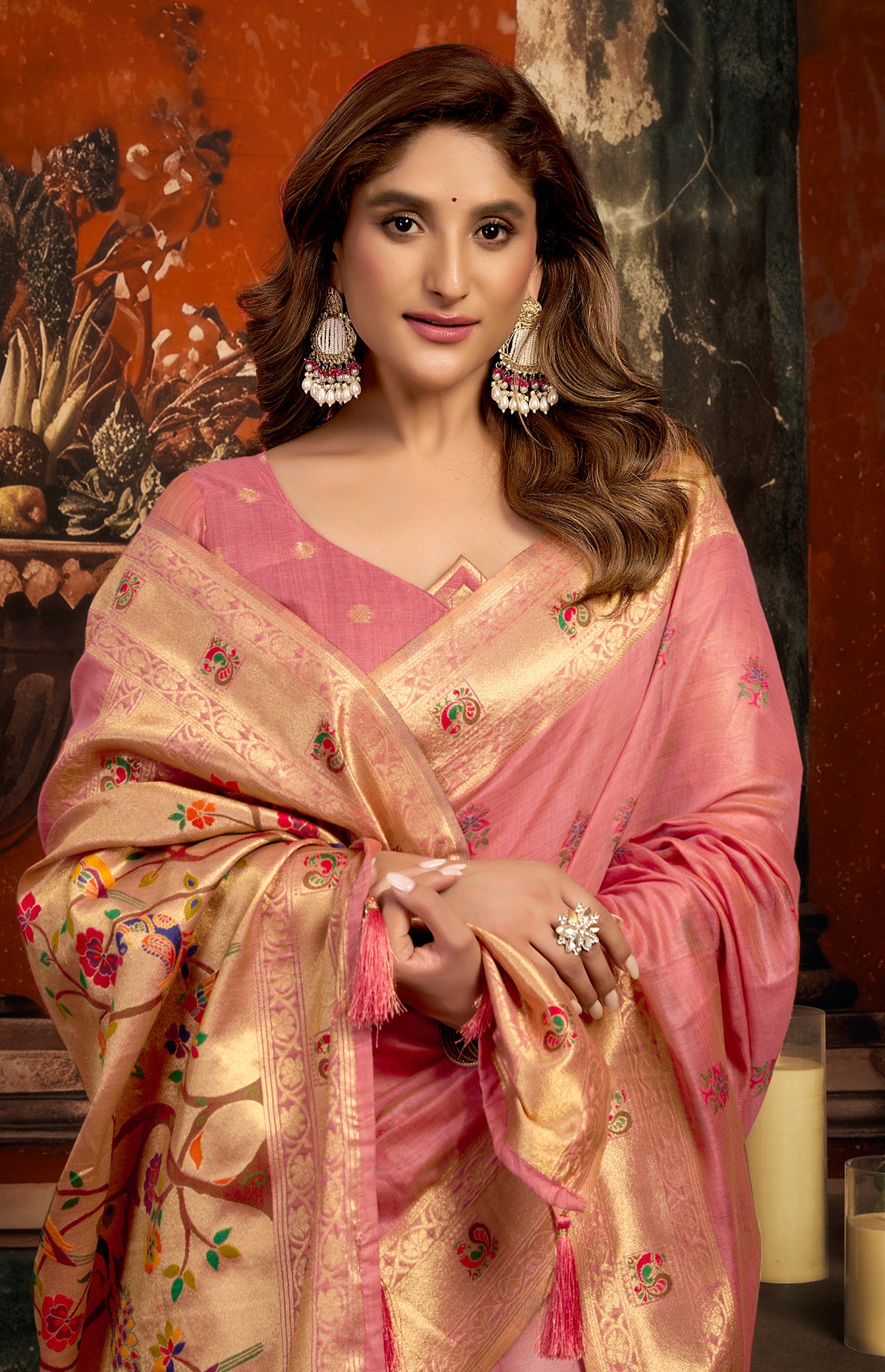 Pink Super Kota Saree with Classic Paithani Woven Style