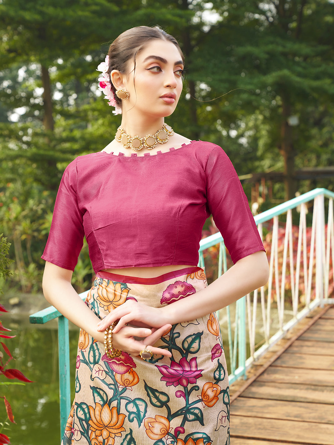 Pink Tussar Silk Designer Kalamkari Printed Traditional Ethnic Indian Saree