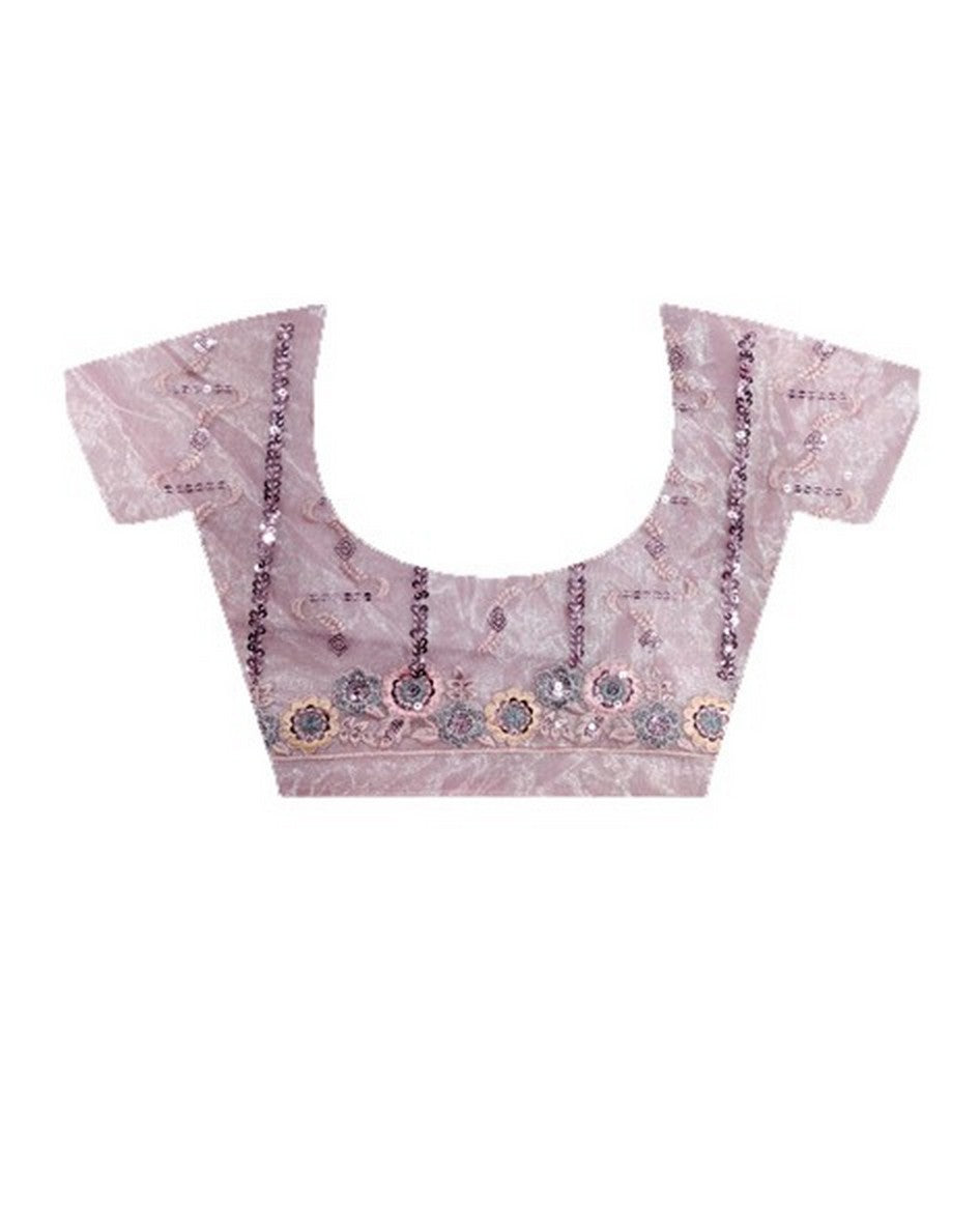 Pink Twill Net Fabric Designer Girlie Saree With Trendy Embroidered Saree