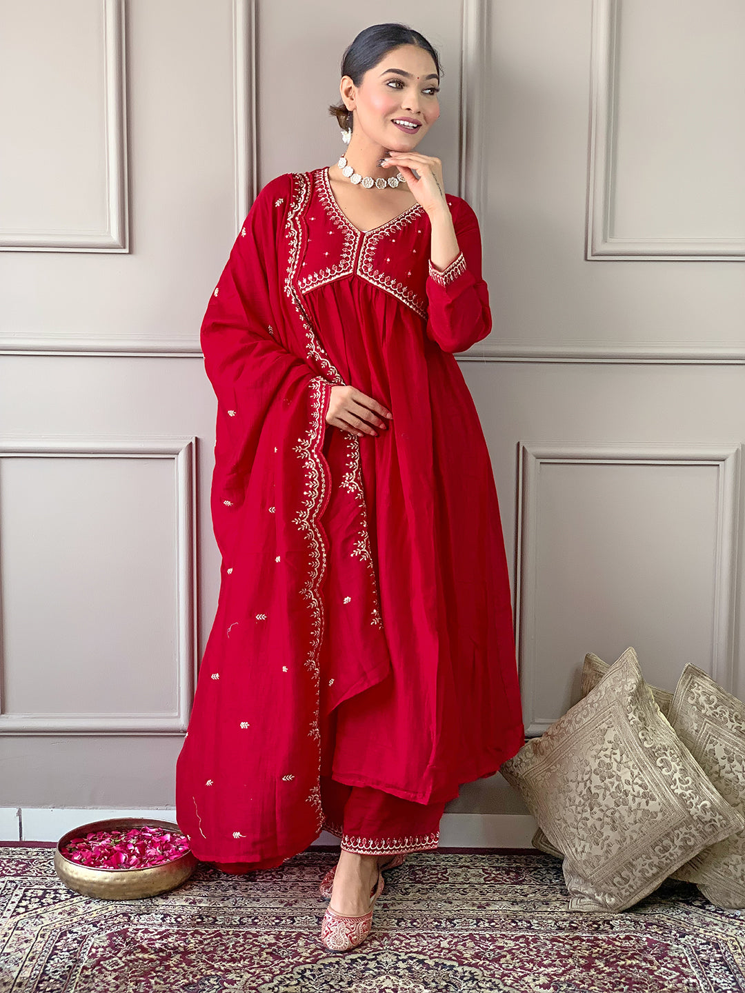 Pink Viscose Elegant Kurta Pant Set With Embroidery Work