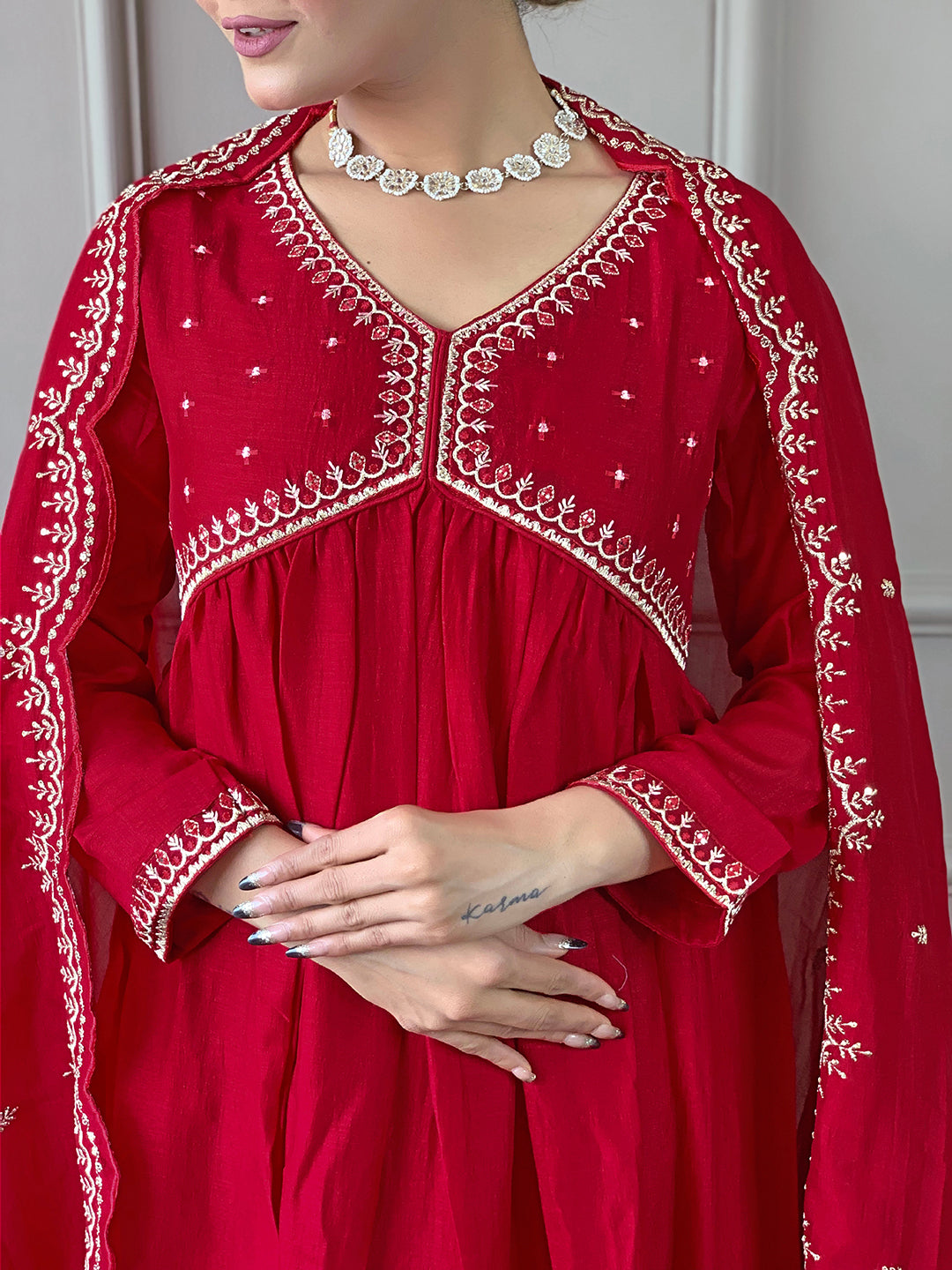 Pink Viscose Elegant Kurta Pant Set With Embroidery Work