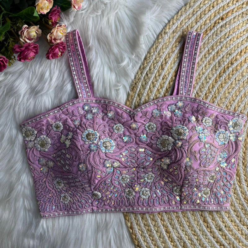 Pink Womens Spaghetti Western Designer Blouse Fox Georgette Embroidered & Sequins Partywear