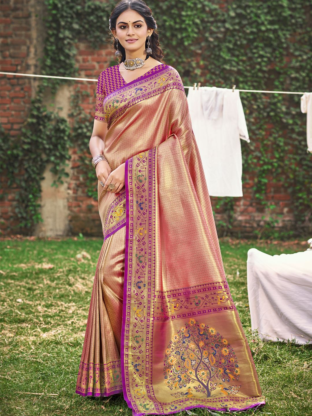 Pink and Purple Classic Paithani Silk Saree