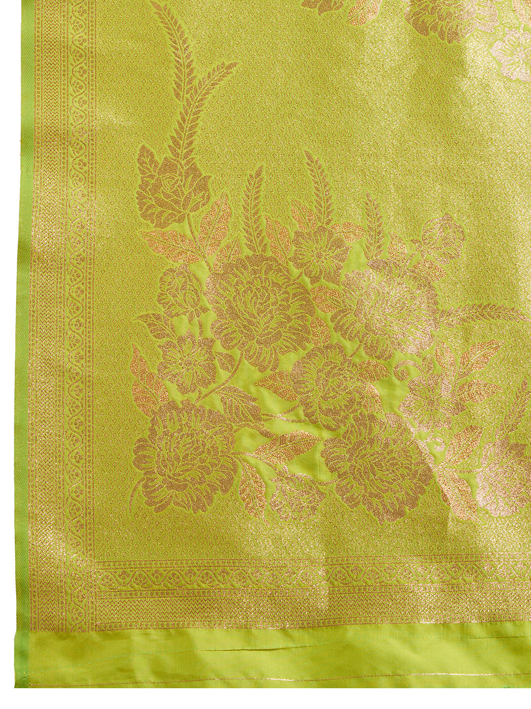 Pista Banarasi Silk Saree with Butti and Floral Border