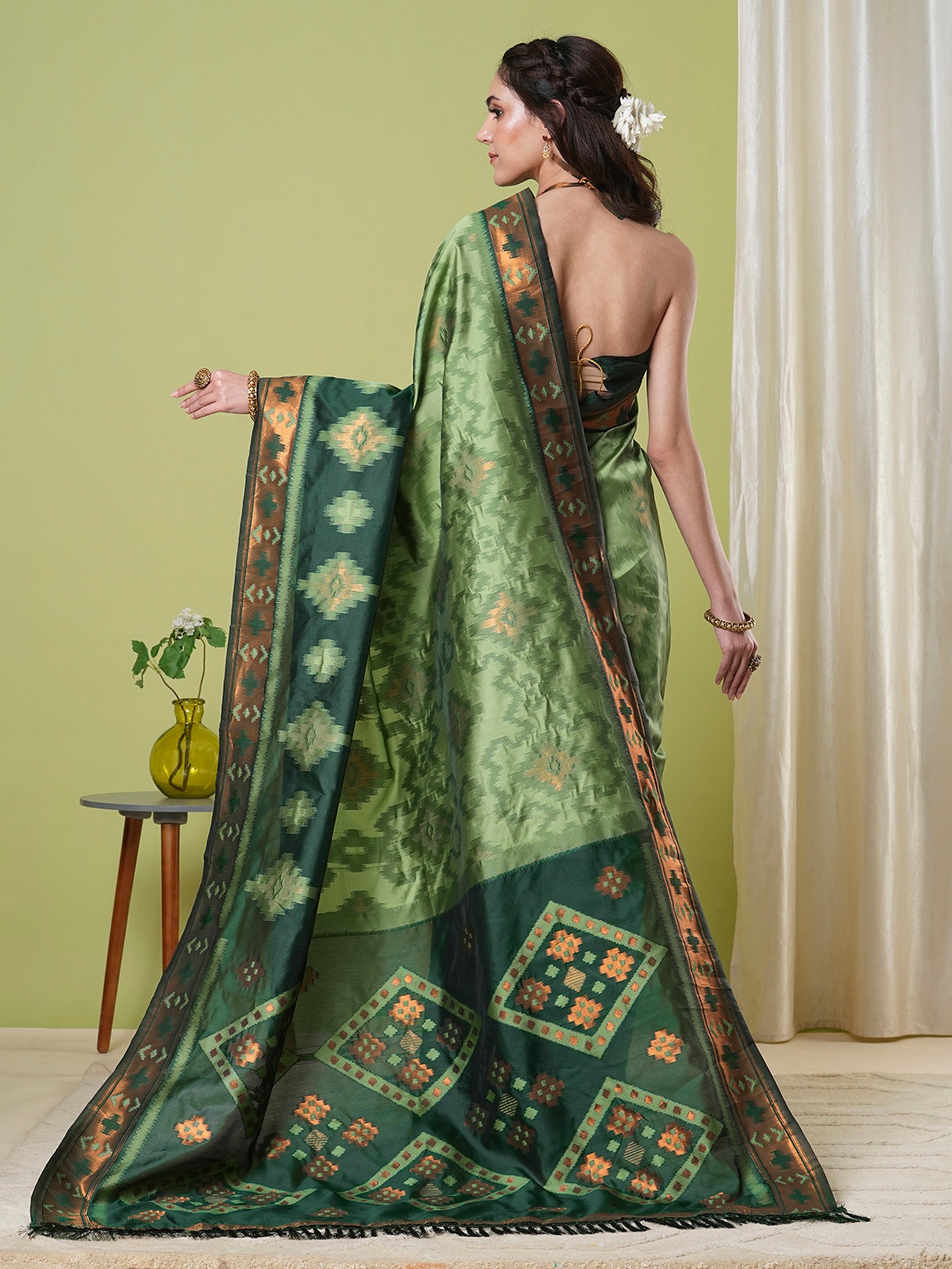 Pista Banarasi Silk Woven Jacquard Designer Saree