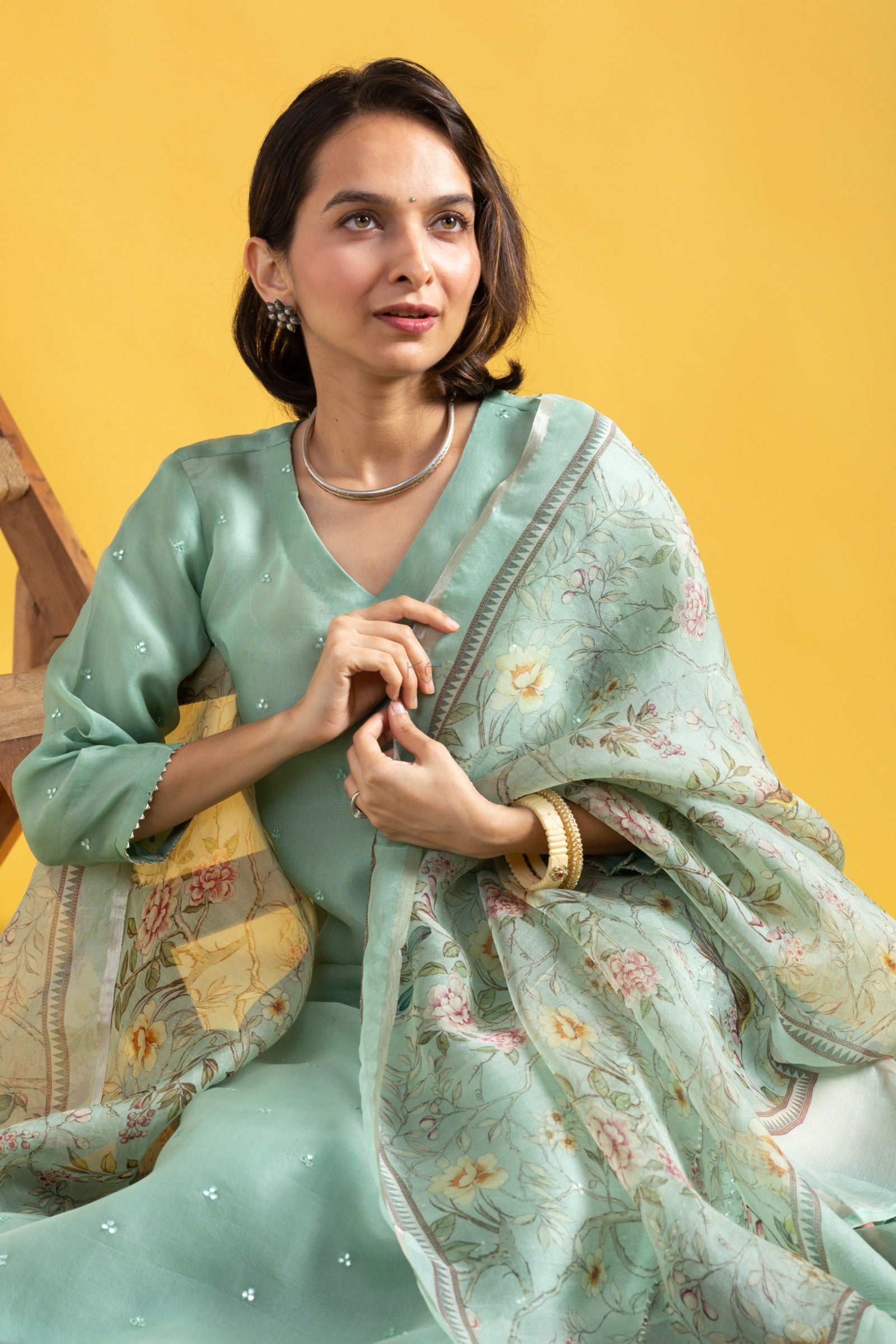 Pista Chanderi Viscose Elegant Kurta Pant Set With Embroidery Work