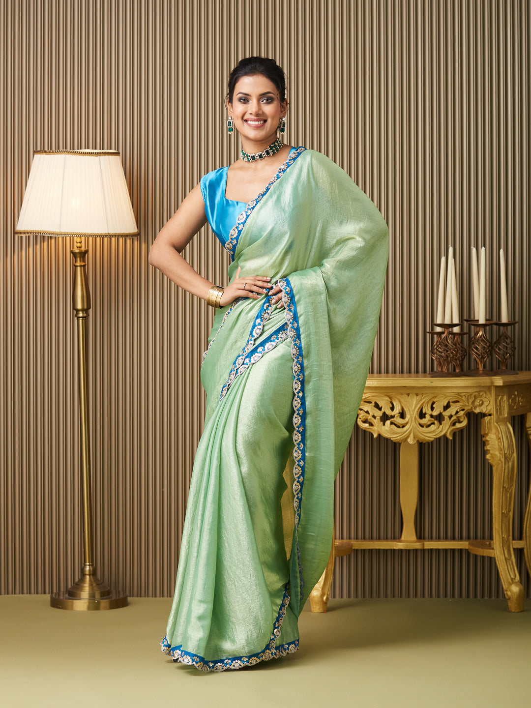 Pista Chiffon Fancy Designer Bollywood Party Saree