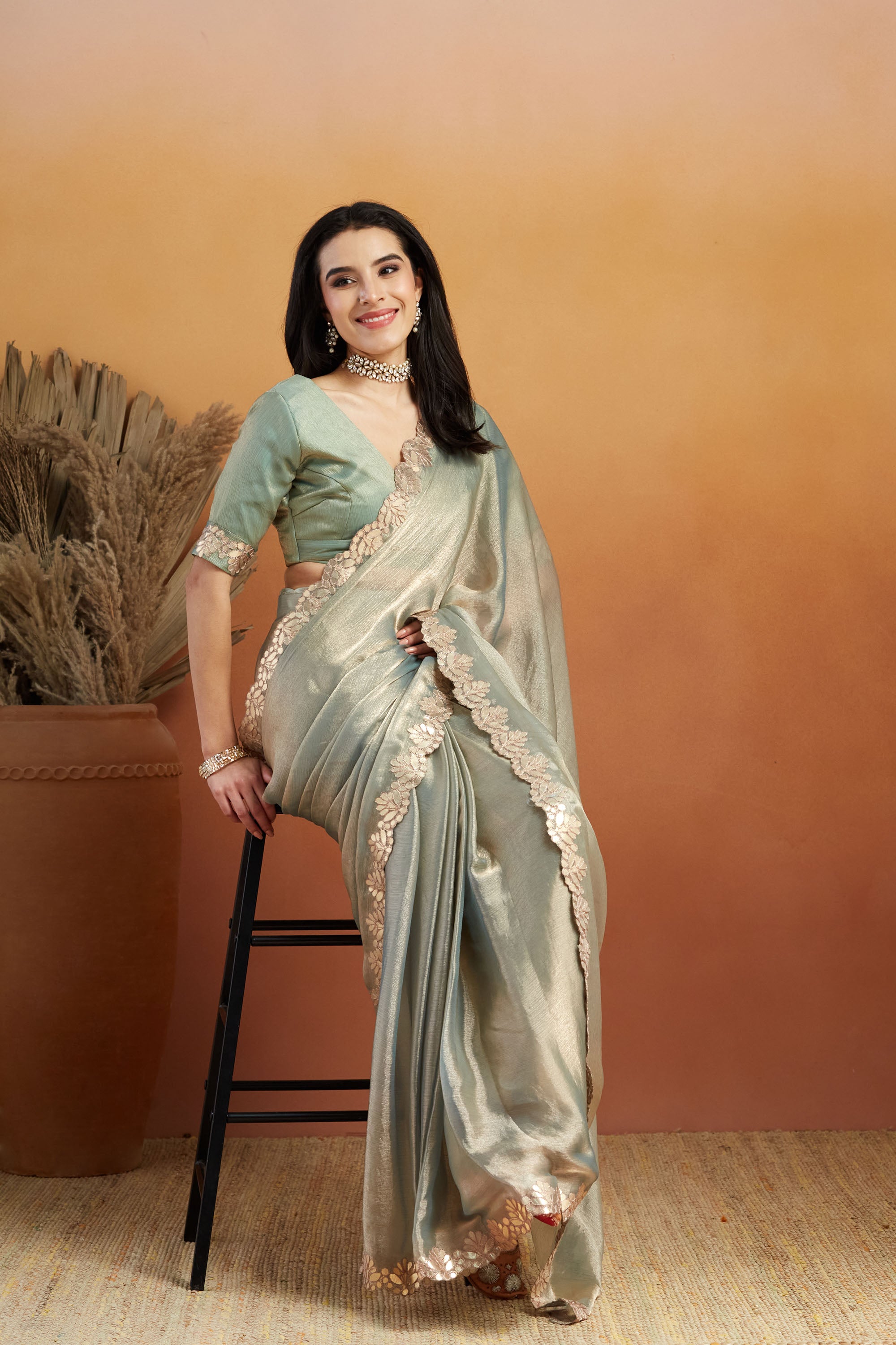 Pista Designer Fancy Ready To Wear Saree For Ceremonial Looks