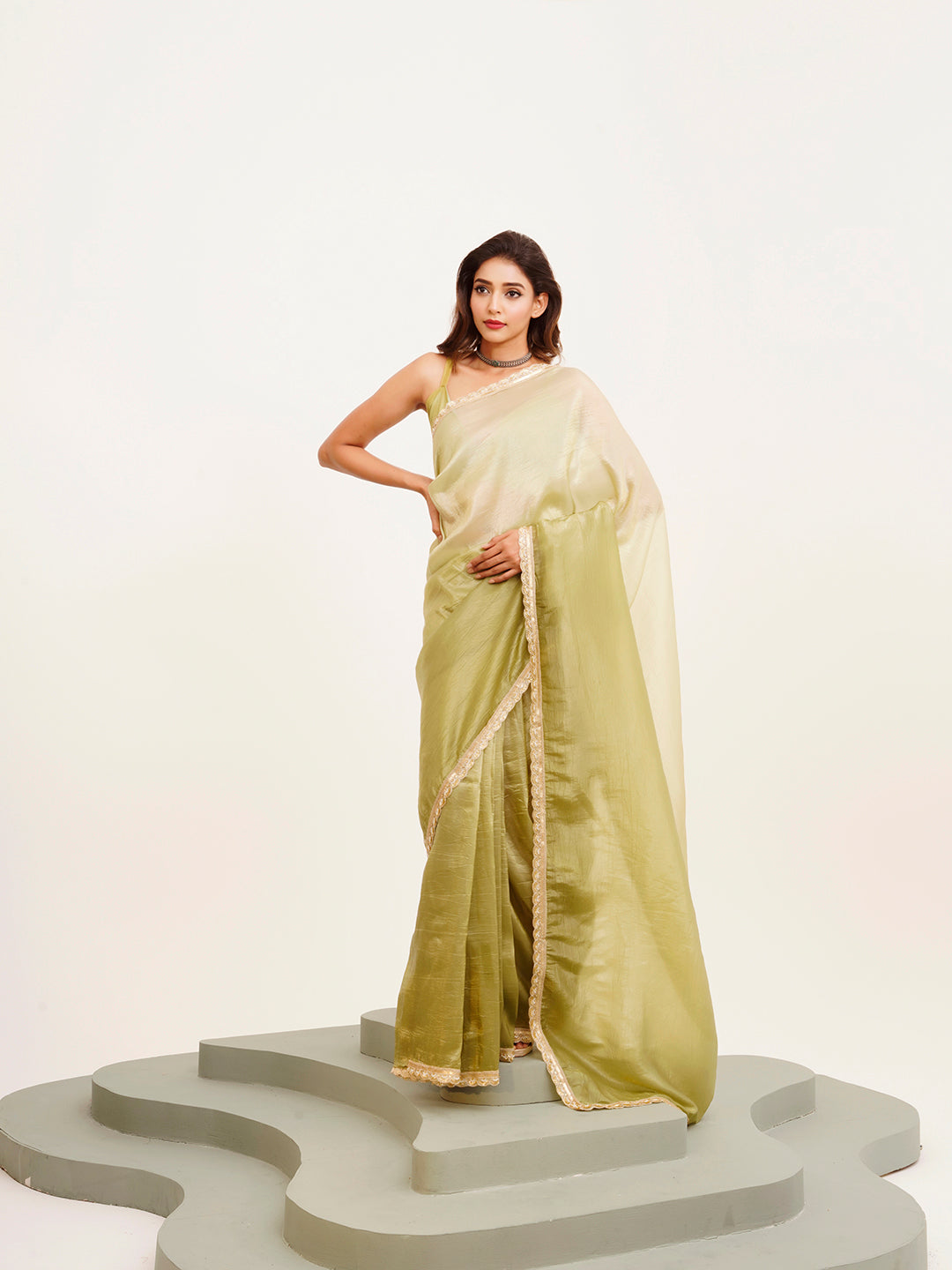 Pista Embellished Sequinned Chiffon Saree For Beautiful Partywear Saree