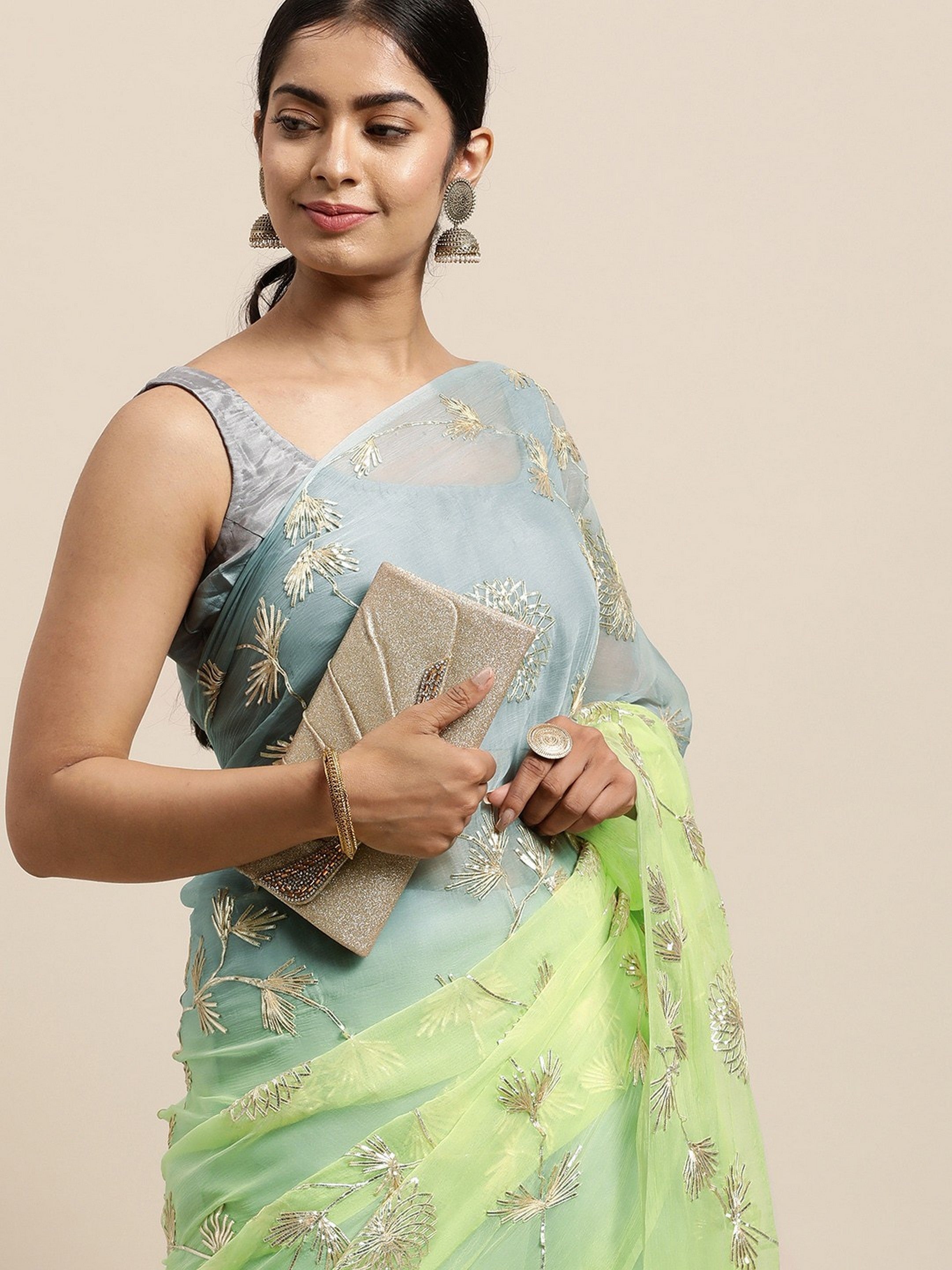 Pista Girlie Organza Designer Gota Patti Work Traditional Rich Saree