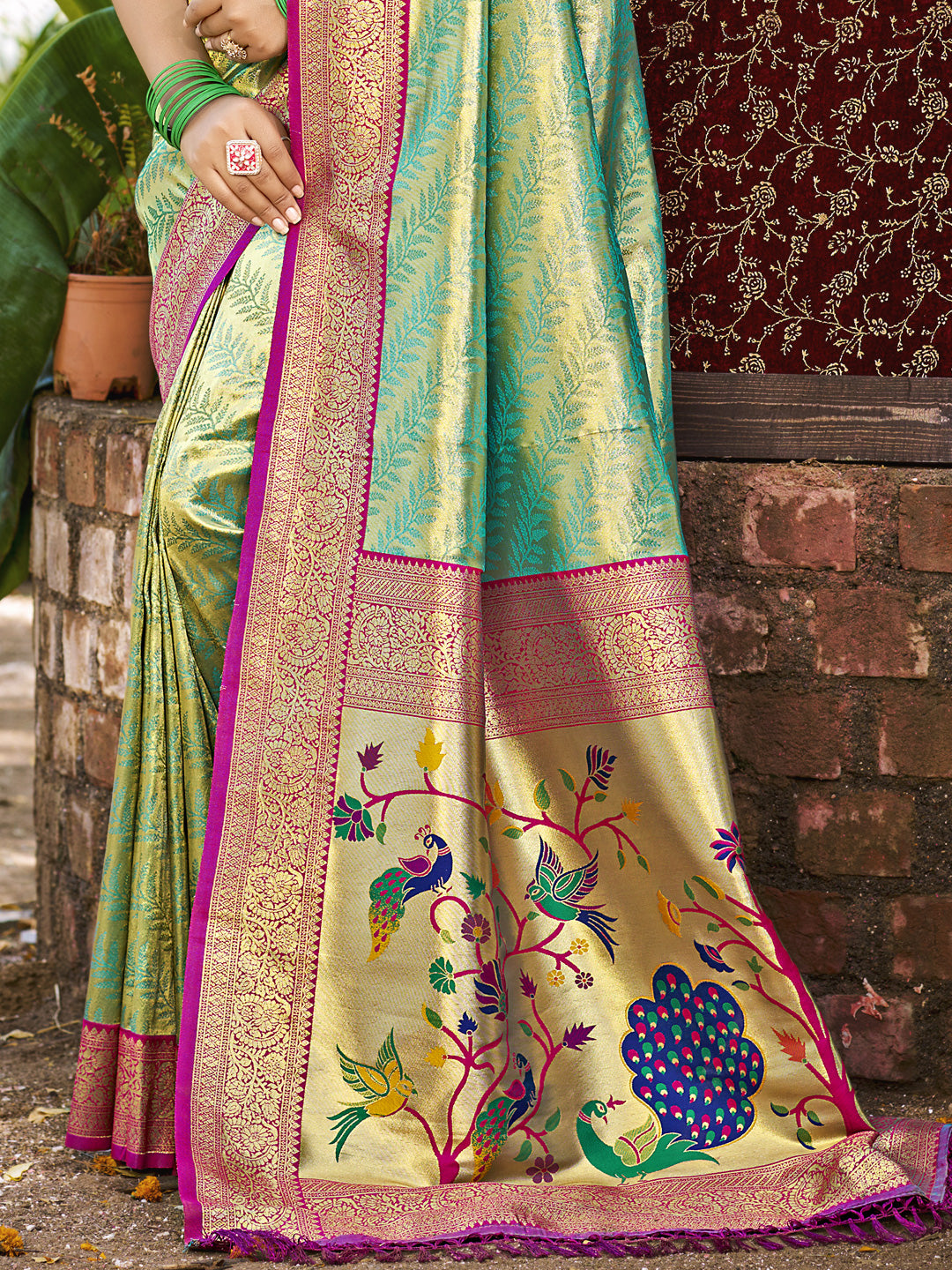 Pista Green Kanjivaram Silk Saree With Classic Drape and Refined Beauty