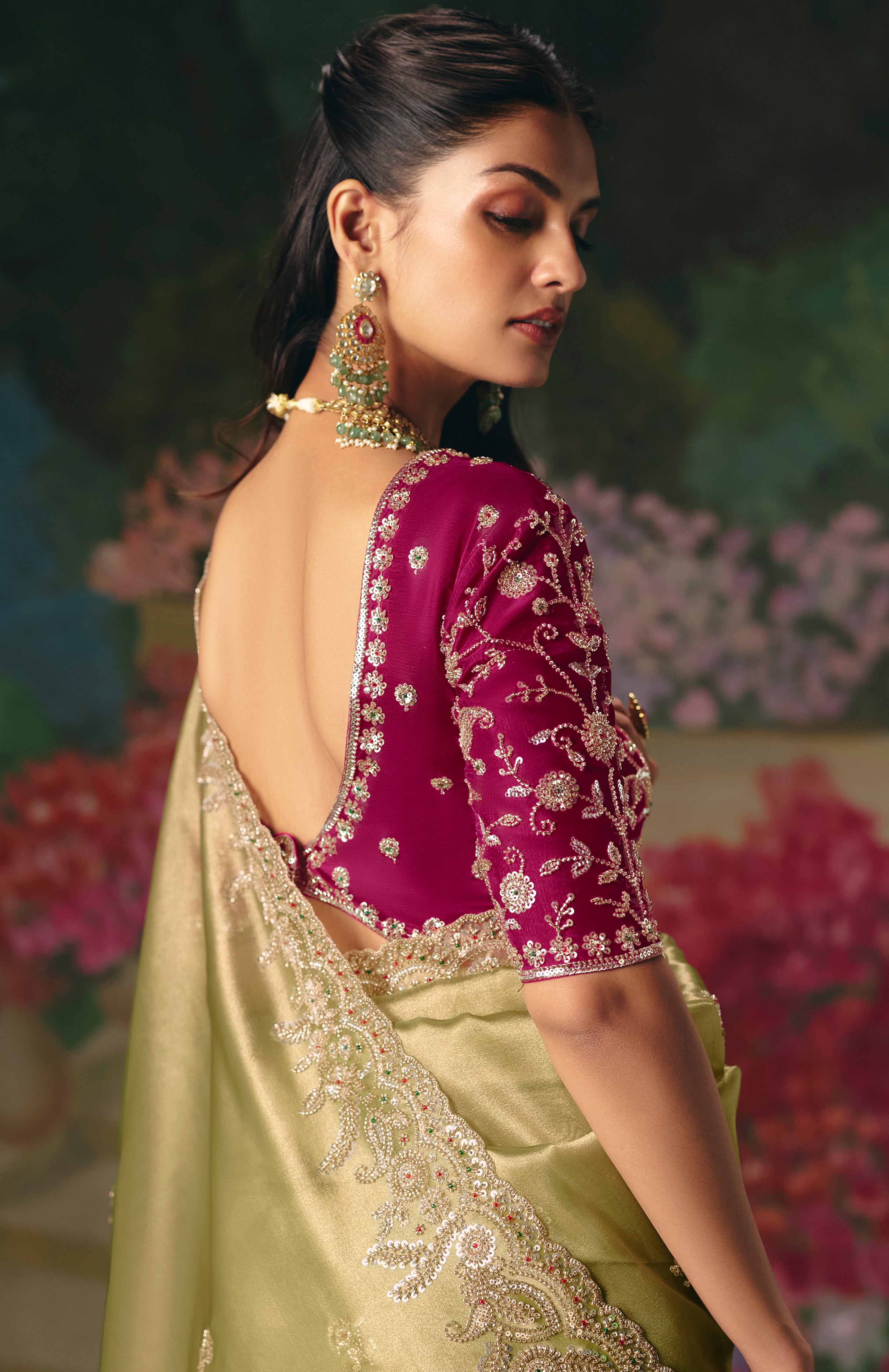 Pista Green Saree With Heavy Designer Embroidery, Sequince, Stone, With Beads Work