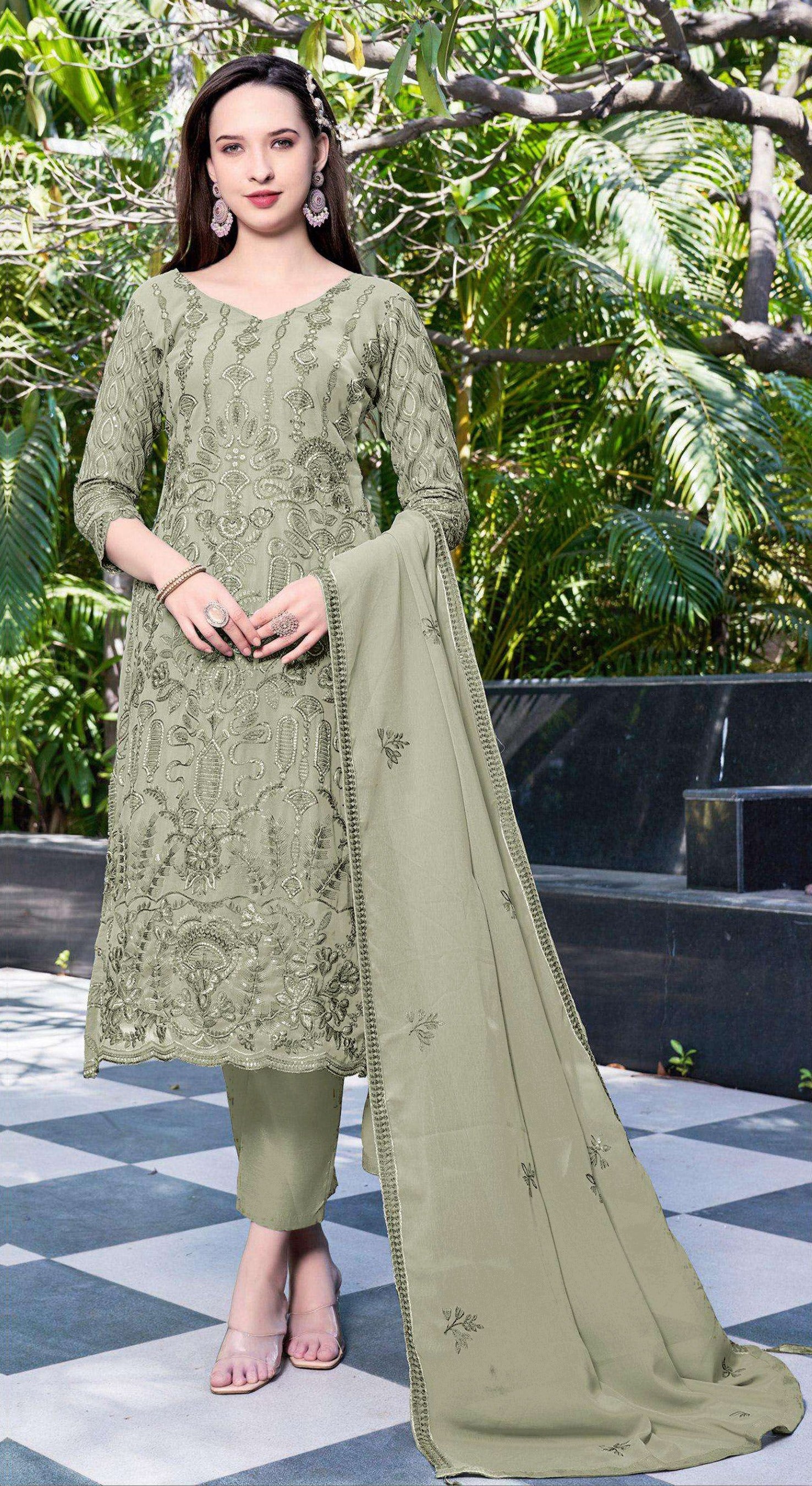 Pista Heavy Designer Suit With Heavy Embroidery Work