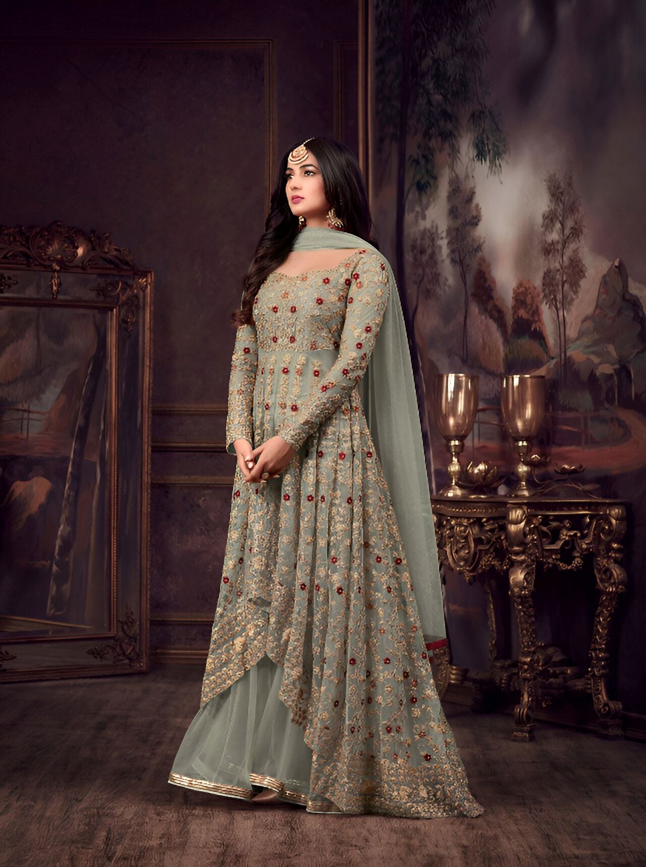 Pista Heavy Designer Suit With Heavy Embroidery Work