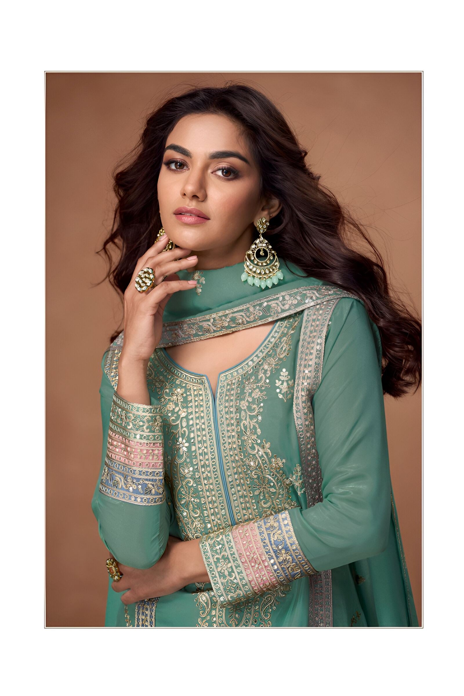 Pista Heavy Designer Suit With Heavy Embroidery Work