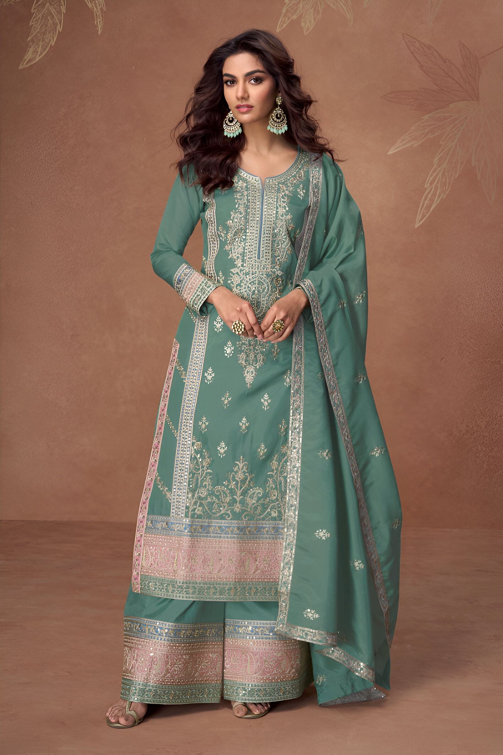 Pista Heavy Designer Suit With Heavy Embroidery Work
