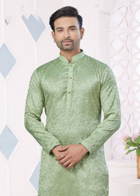 Pista Jacquard Silk Pintex Jacquard Ethnic Festive Kurta Pajama
