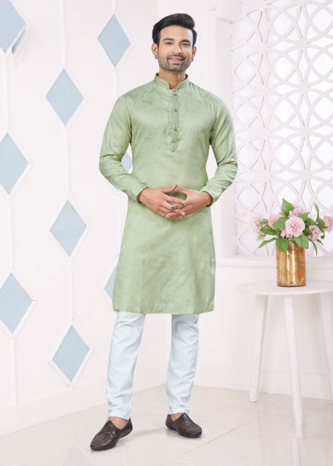 Pista Jacquard Silk Pintex Jacquard Ethnic Festive Kurta Pajama