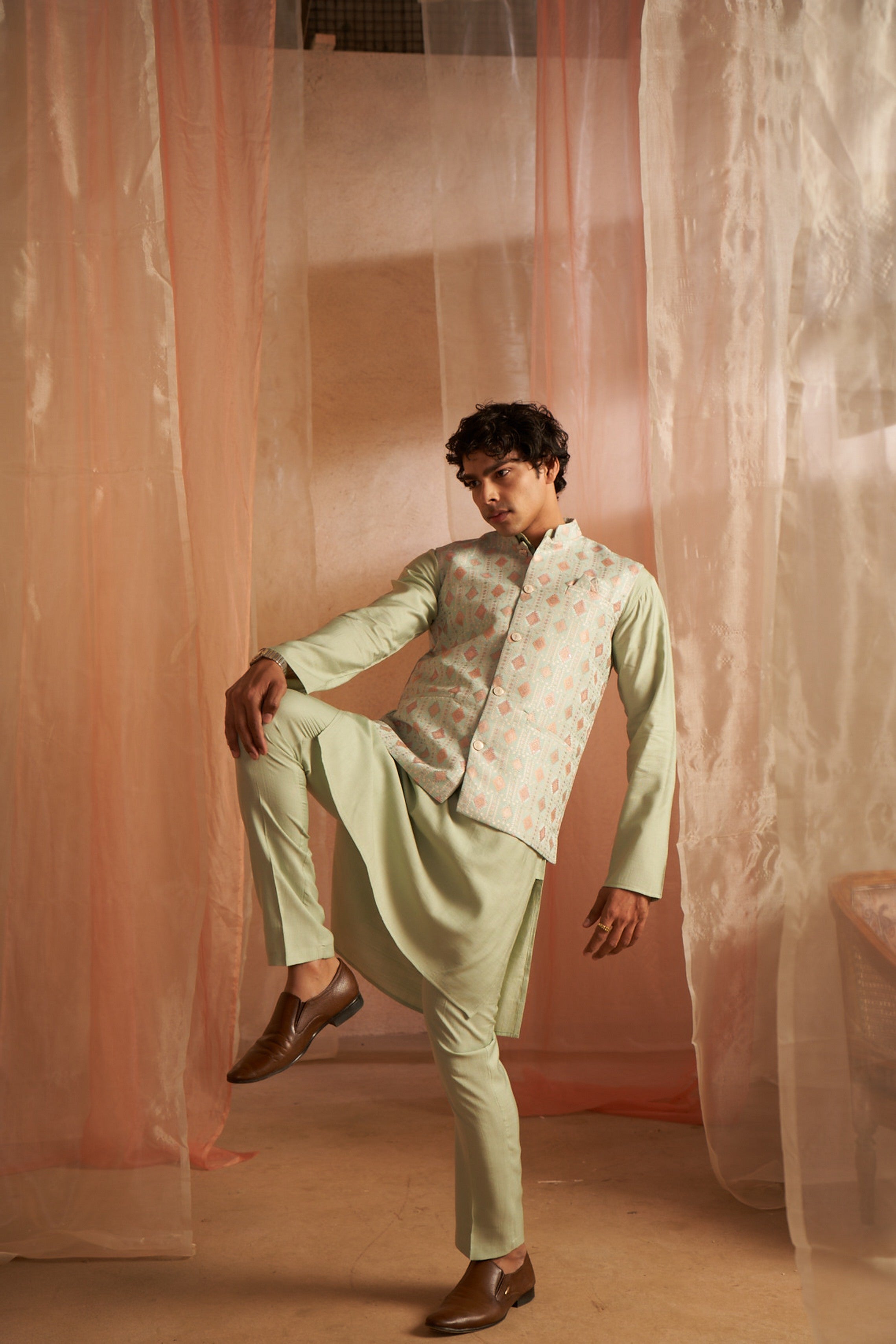 Pista Kurta Payjama with Nehru Jacket – Calm Tones for Classy Occasions