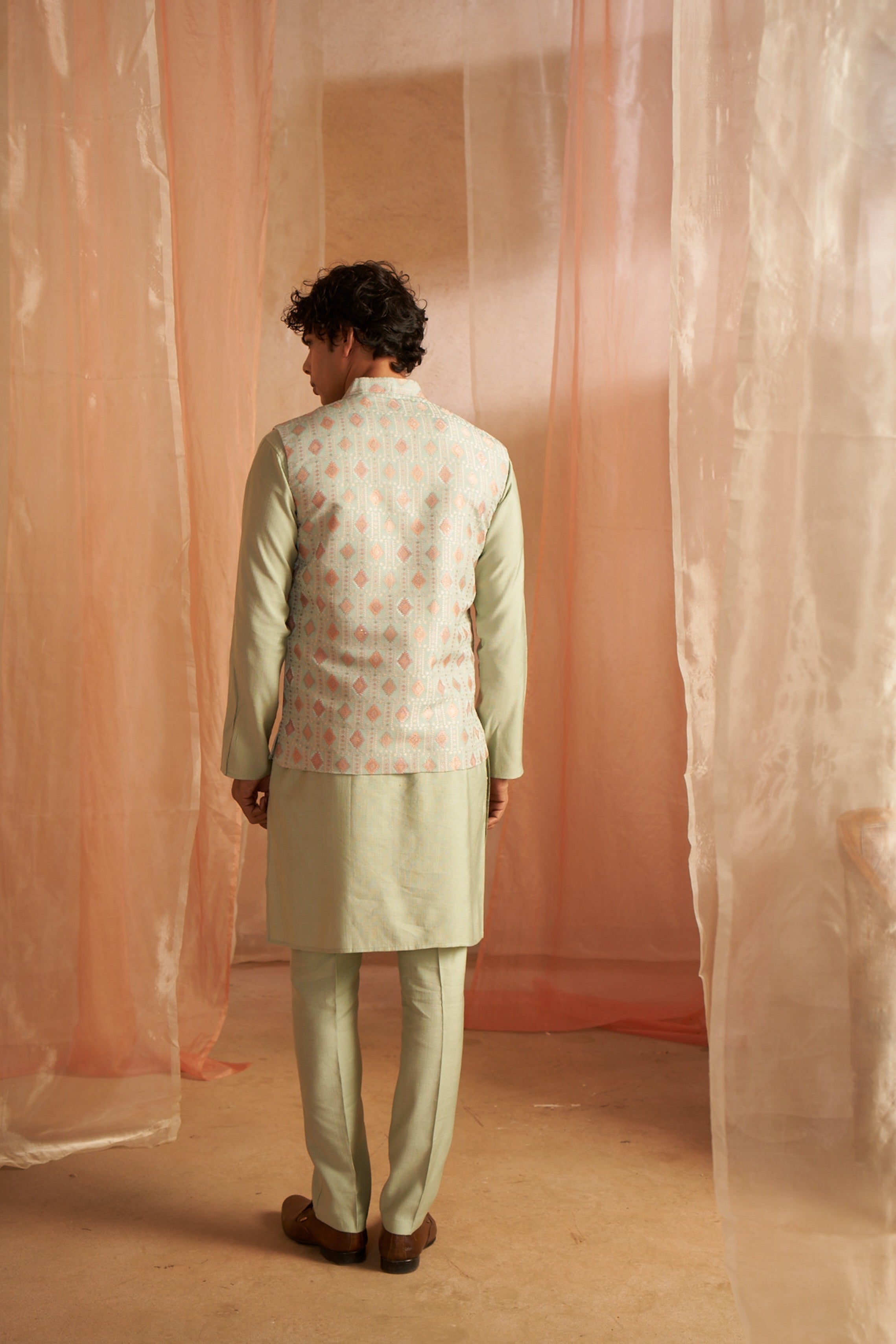 Pista Kurta Payjama with Nehru Jacket – Calm Tones for Classy Occasions