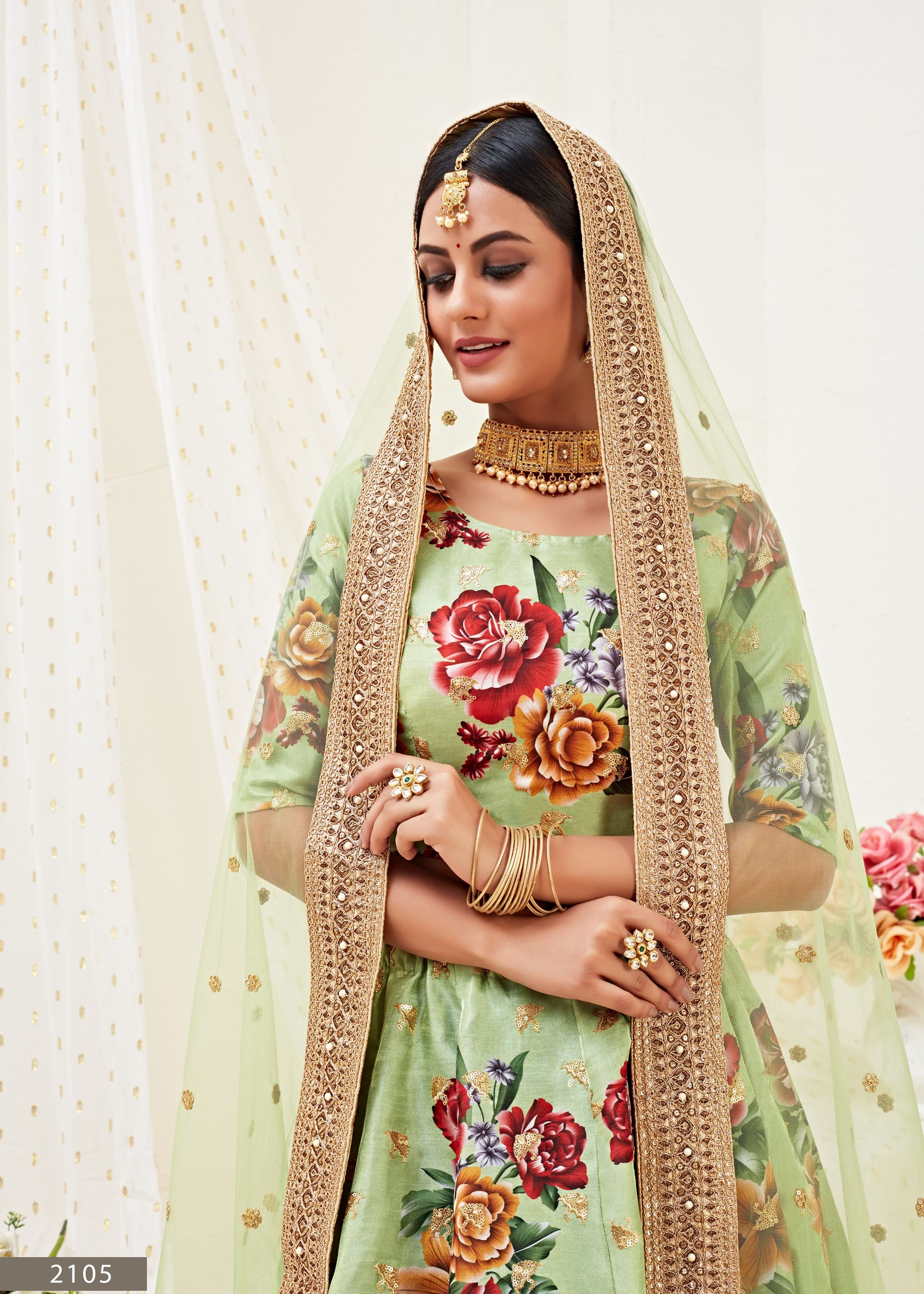 Pista Lehenga Choli With Digital Print With Dori, Sequins Embroidered Border And Pearl Work