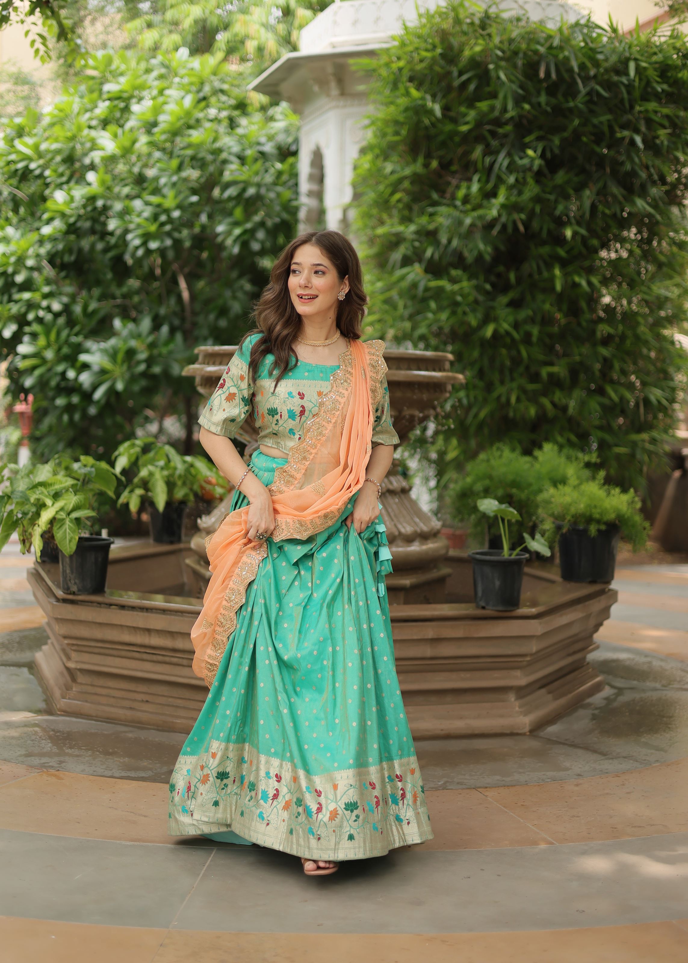 Pista Lehenga Choli with Heavy Meena Weaving work