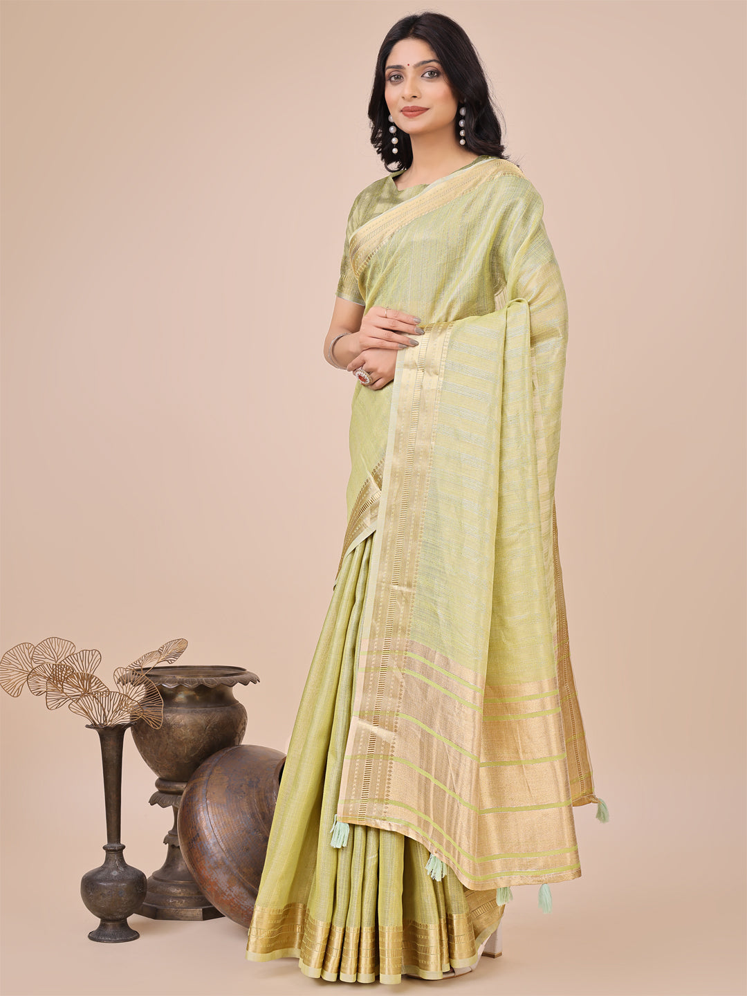 Pista Organza Woven Designer Traditonal Wear Saree