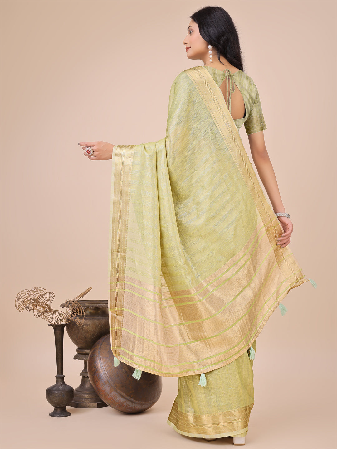 Pista Organza Woven Designer Traditonal Wear Saree