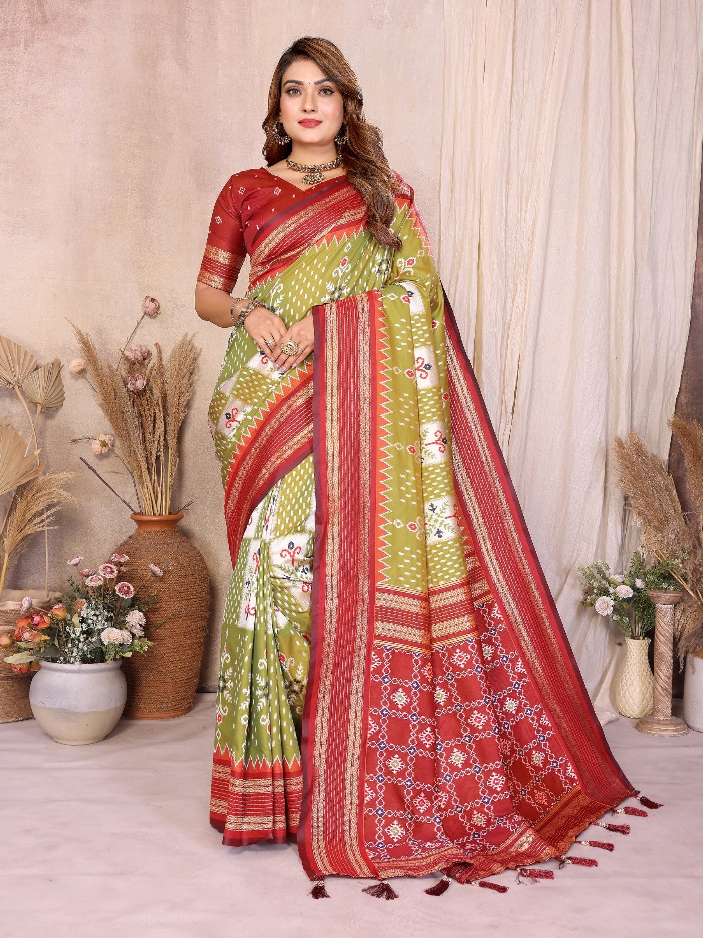 Pista Soft Silk Saree With Traditional Weaving
