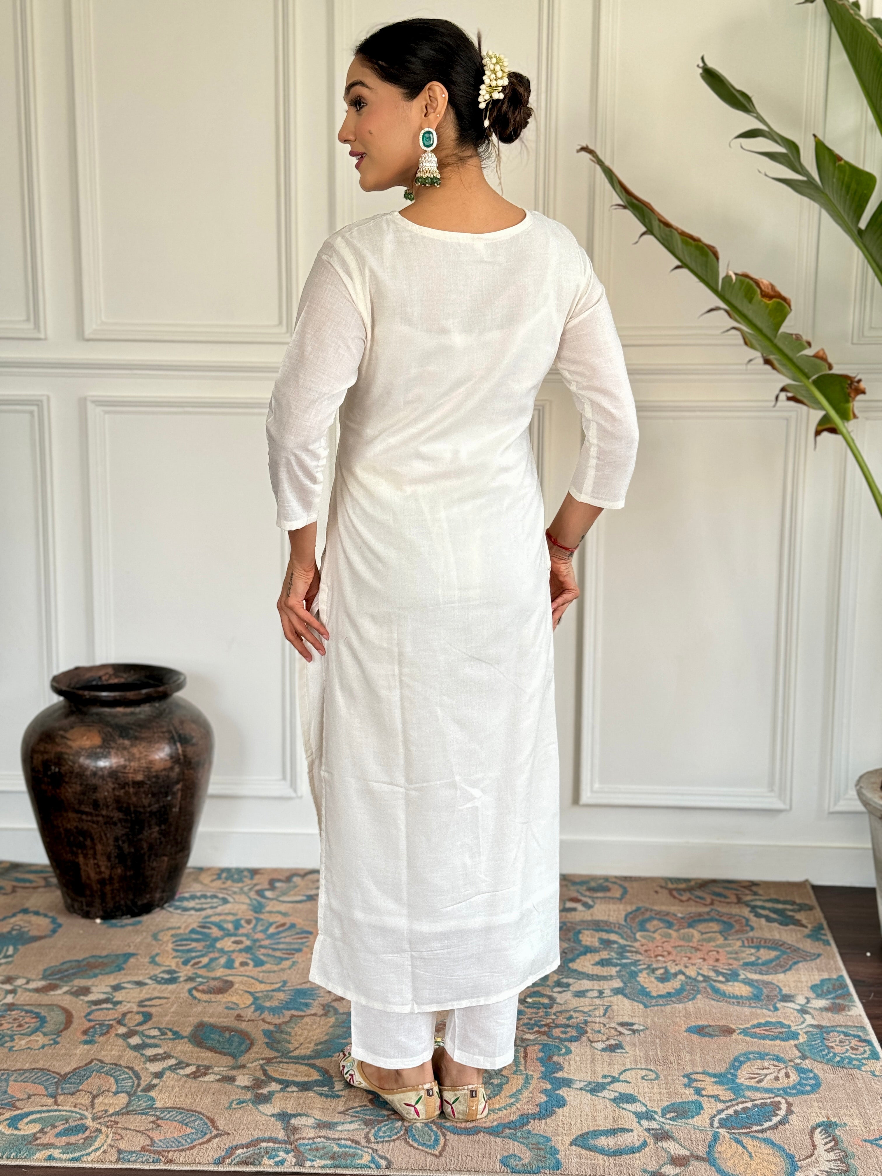 Pista Viscose Blend Elegant Kurta Pant Set With Embroidery Work